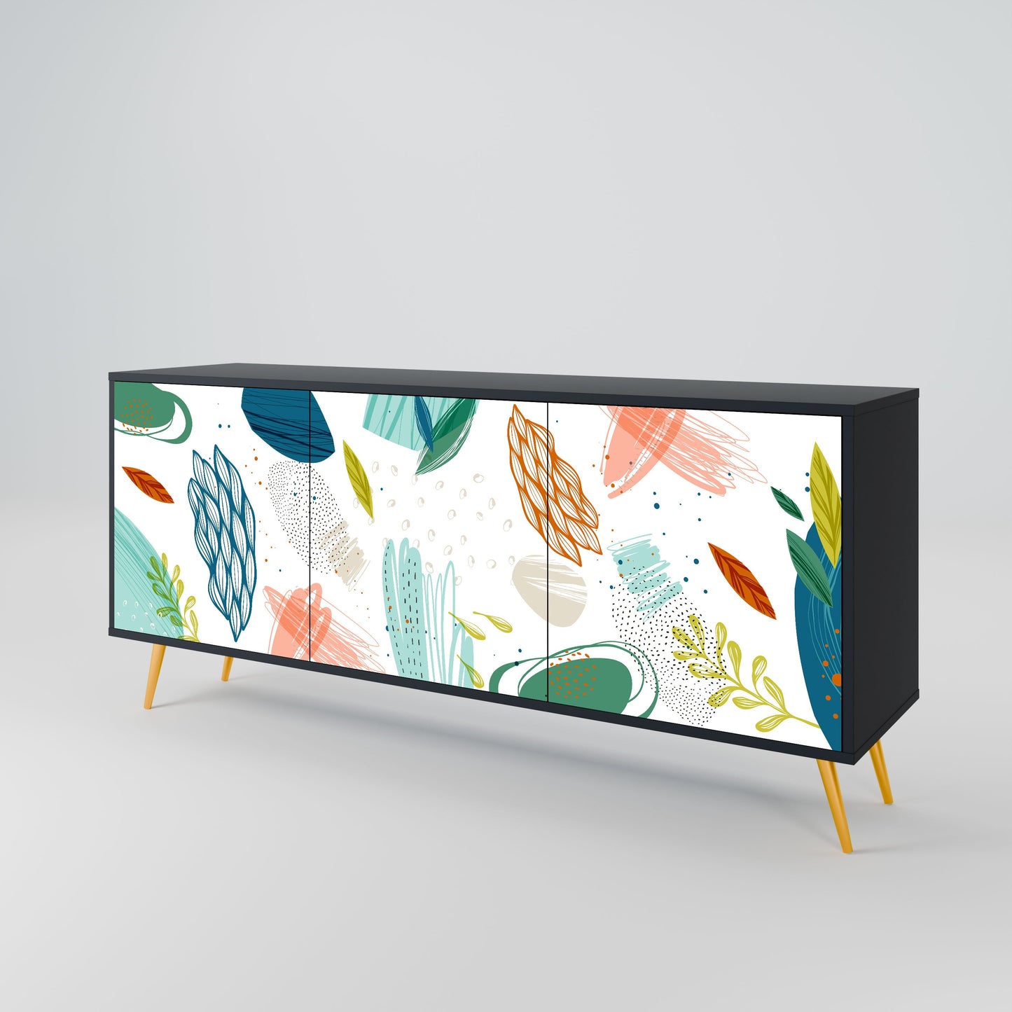 BOTANICAL HURRICANE 3-Door Sideboard in Black Finish