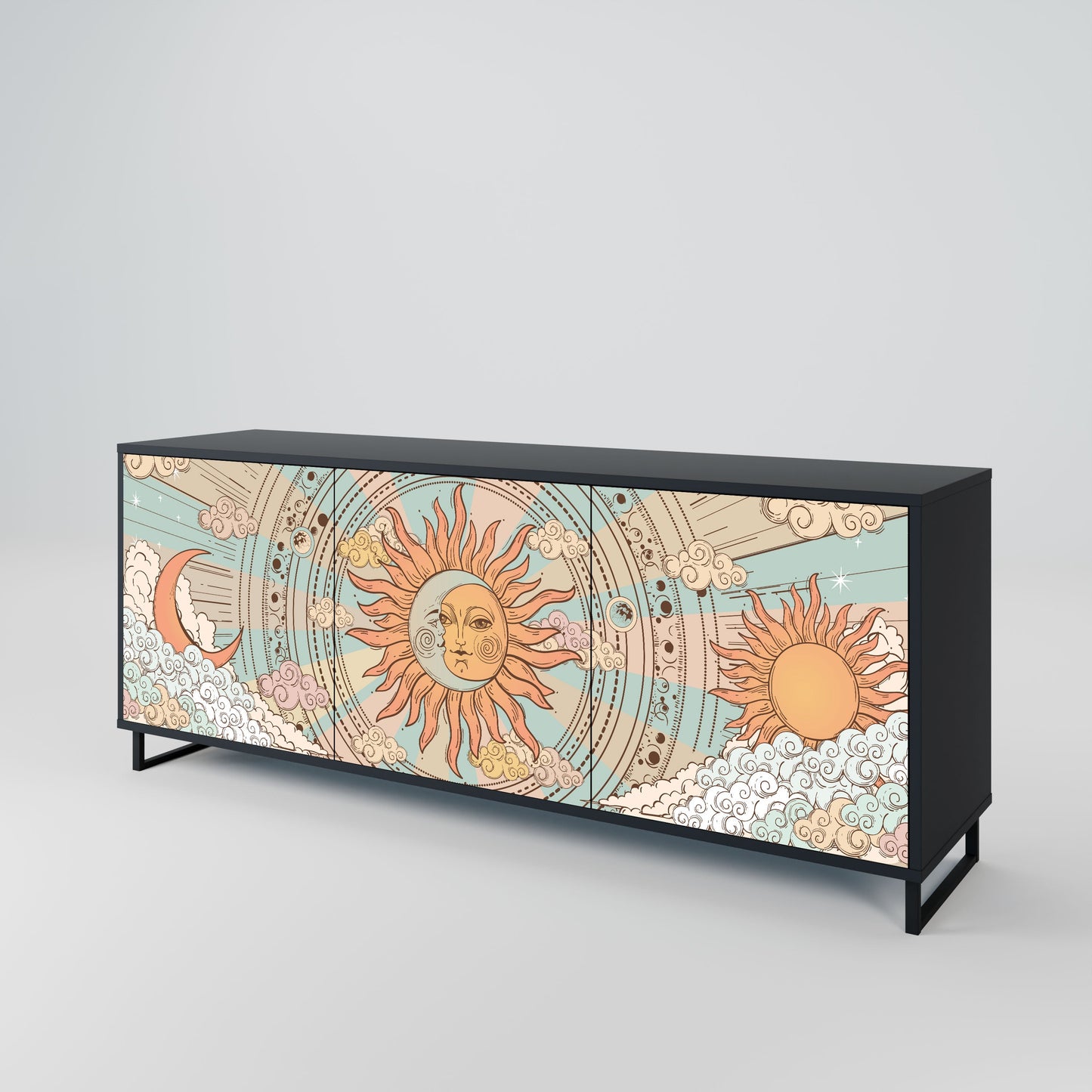 MYSTICAL STRUCTURE 3-Door Sideboard in Black Finish