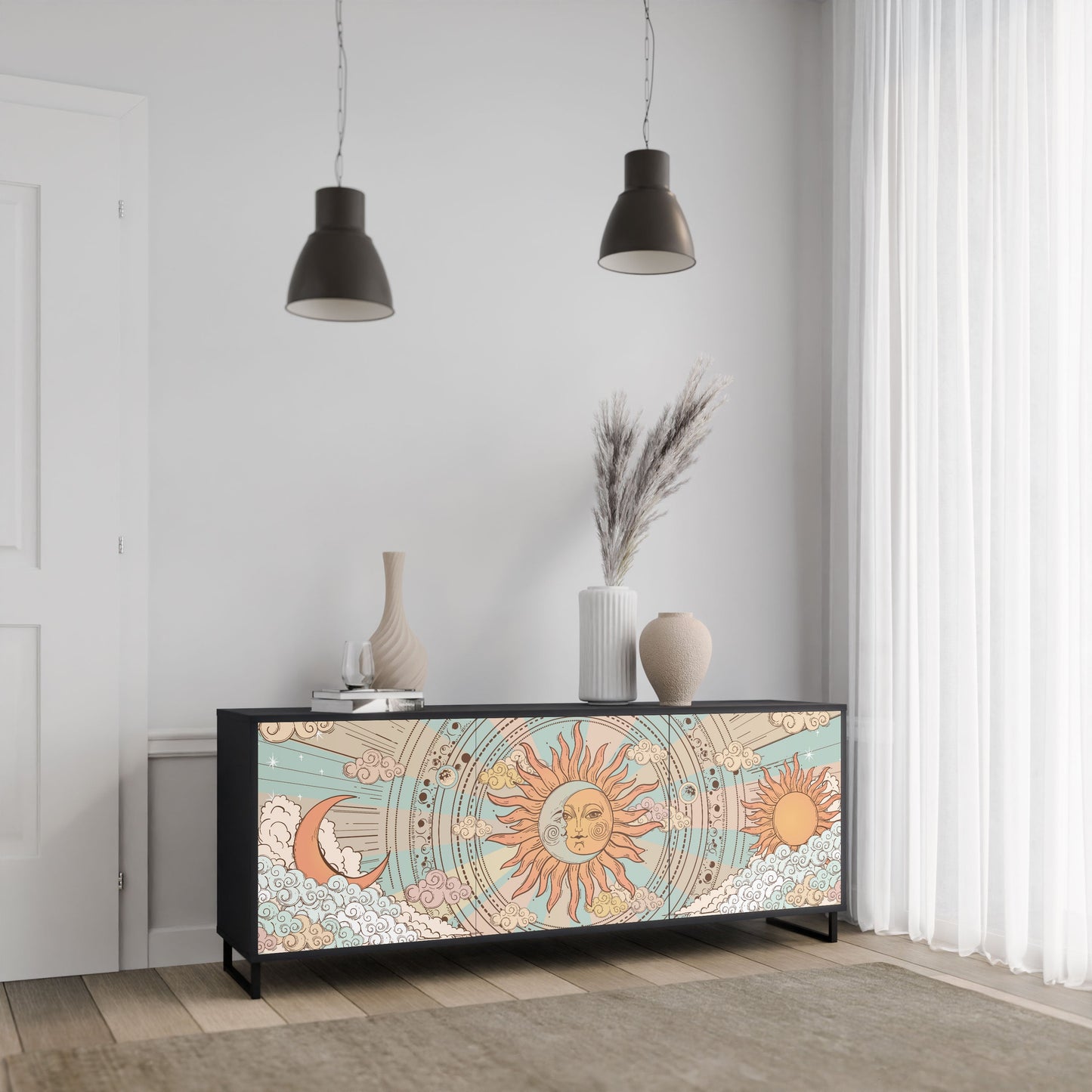 MYSTICAL STRUCTURE 3-Door Sideboard in Black Finish