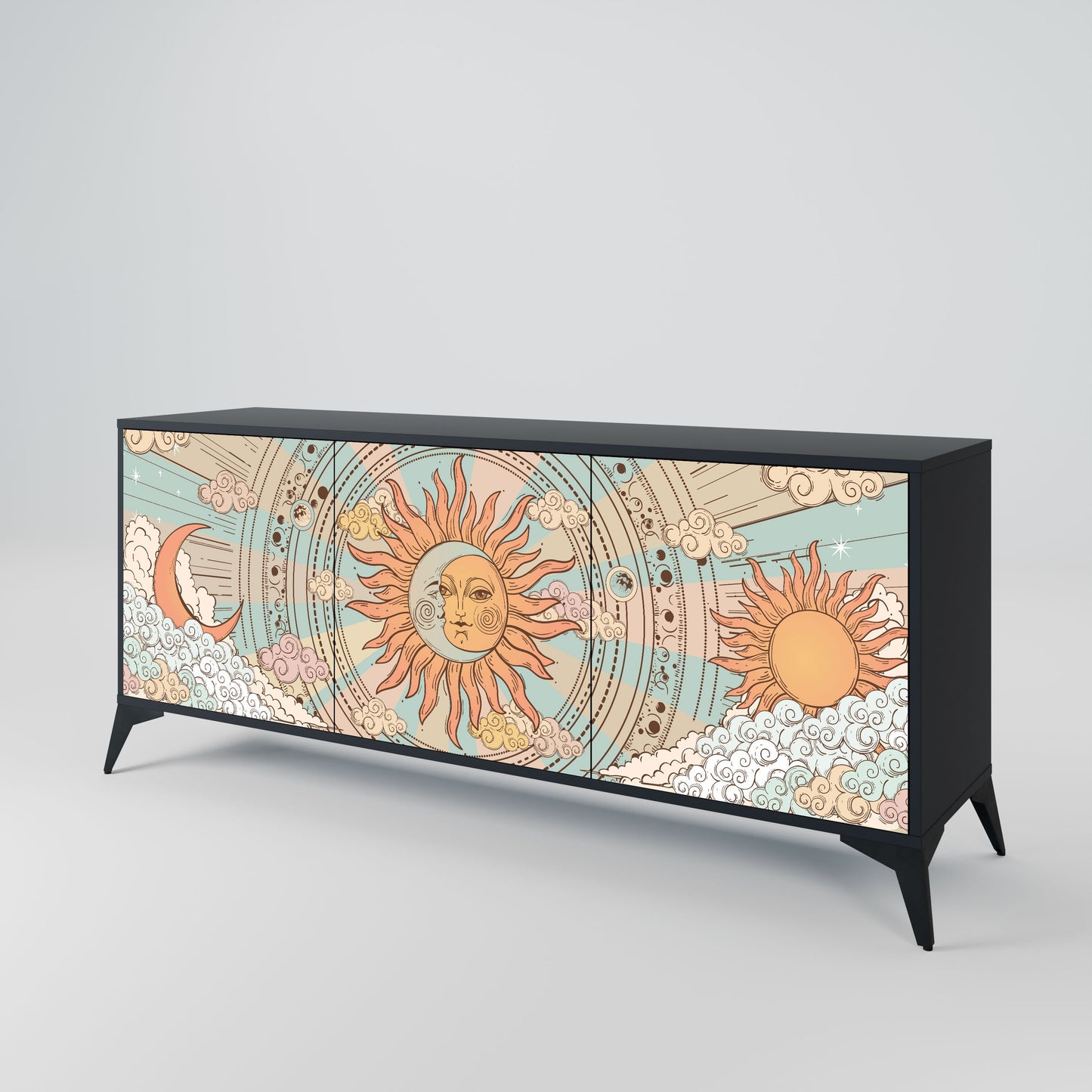 MYSTICAL STRUCTURE 3-Door Sideboard in Black Finish