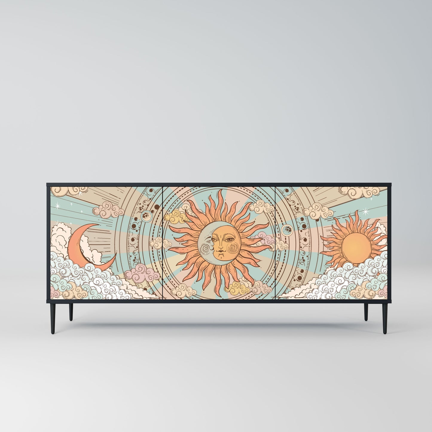 MYSTICAL STRUCTURE 3-Door Sideboard in Black Finish