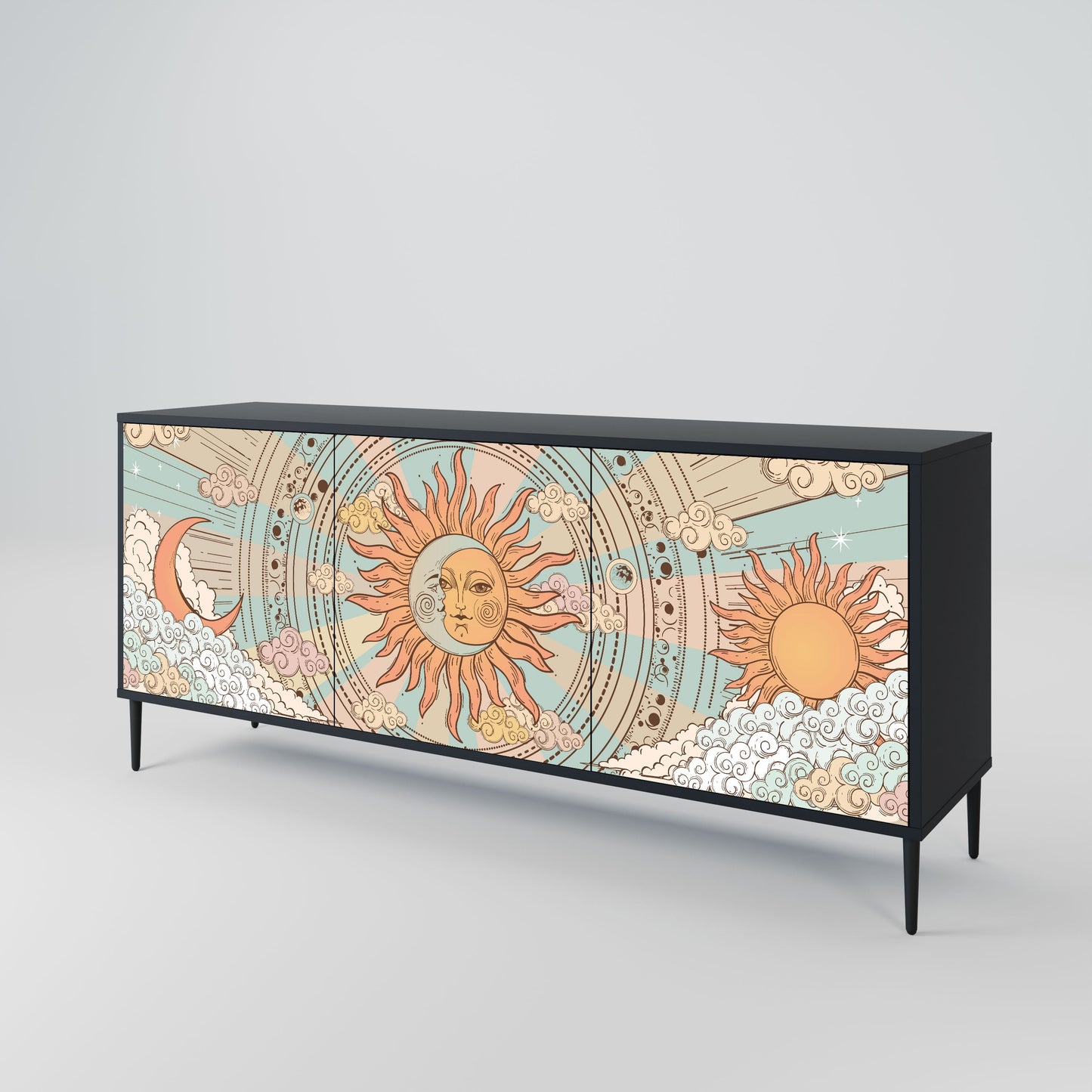 MYSTICAL STRUCTURE 3-Door Sideboard in Black Finish