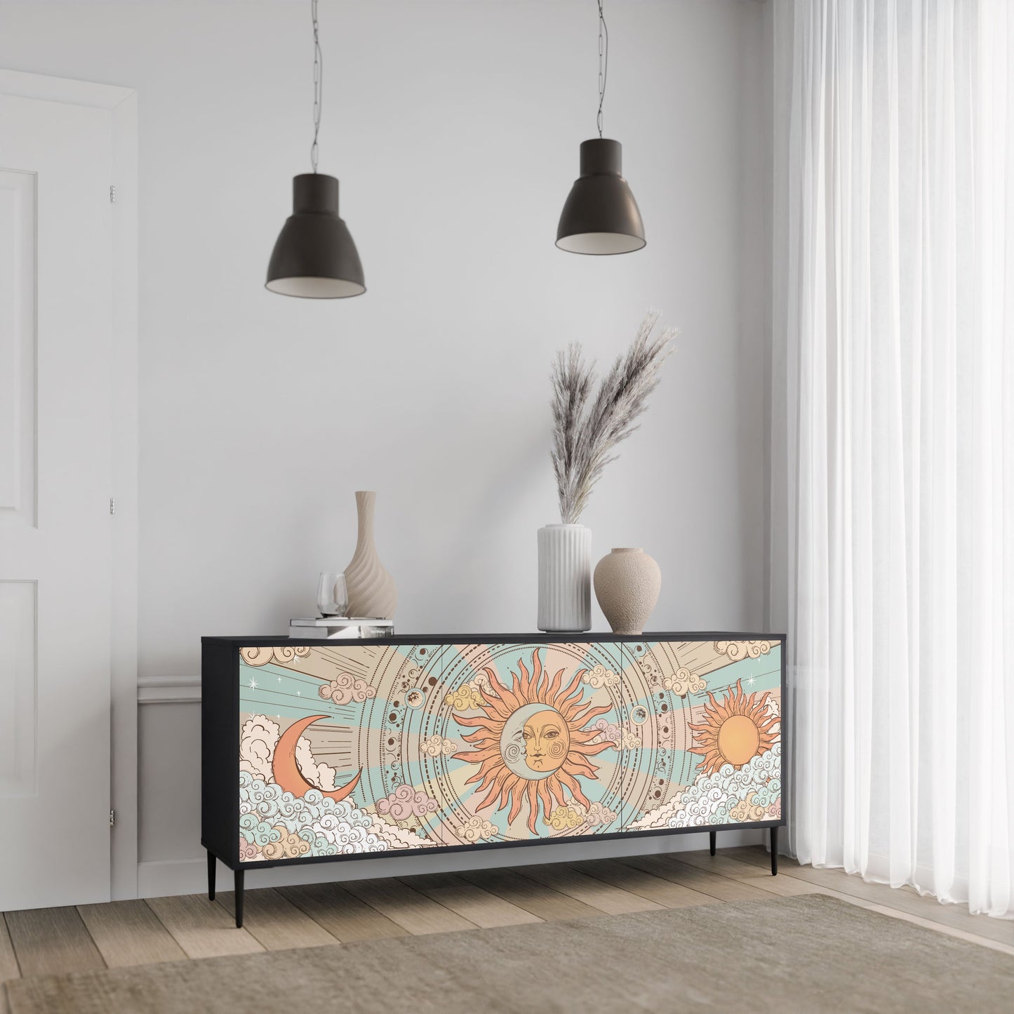 MYSTICAL STRUCTURE 3-Door Sideboard in Black Finish