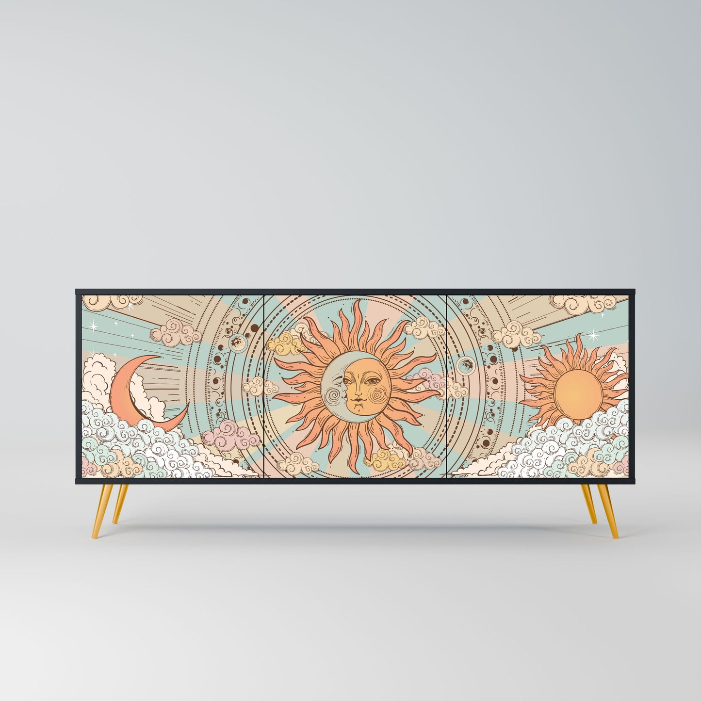 MYSTICAL STRUCTURE 3-Door Sideboard in Black Finish