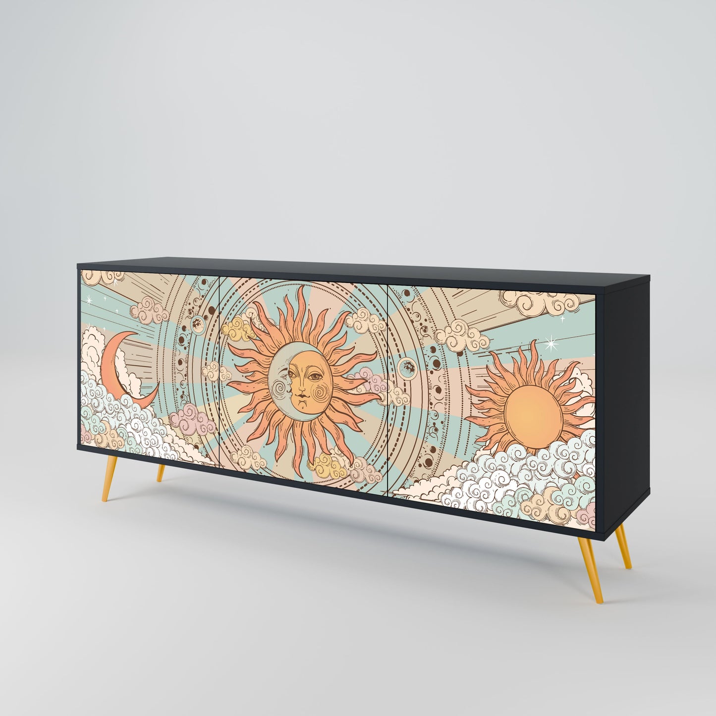MYSTICAL STRUCTURE 3-Door Sideboard in Black Finish