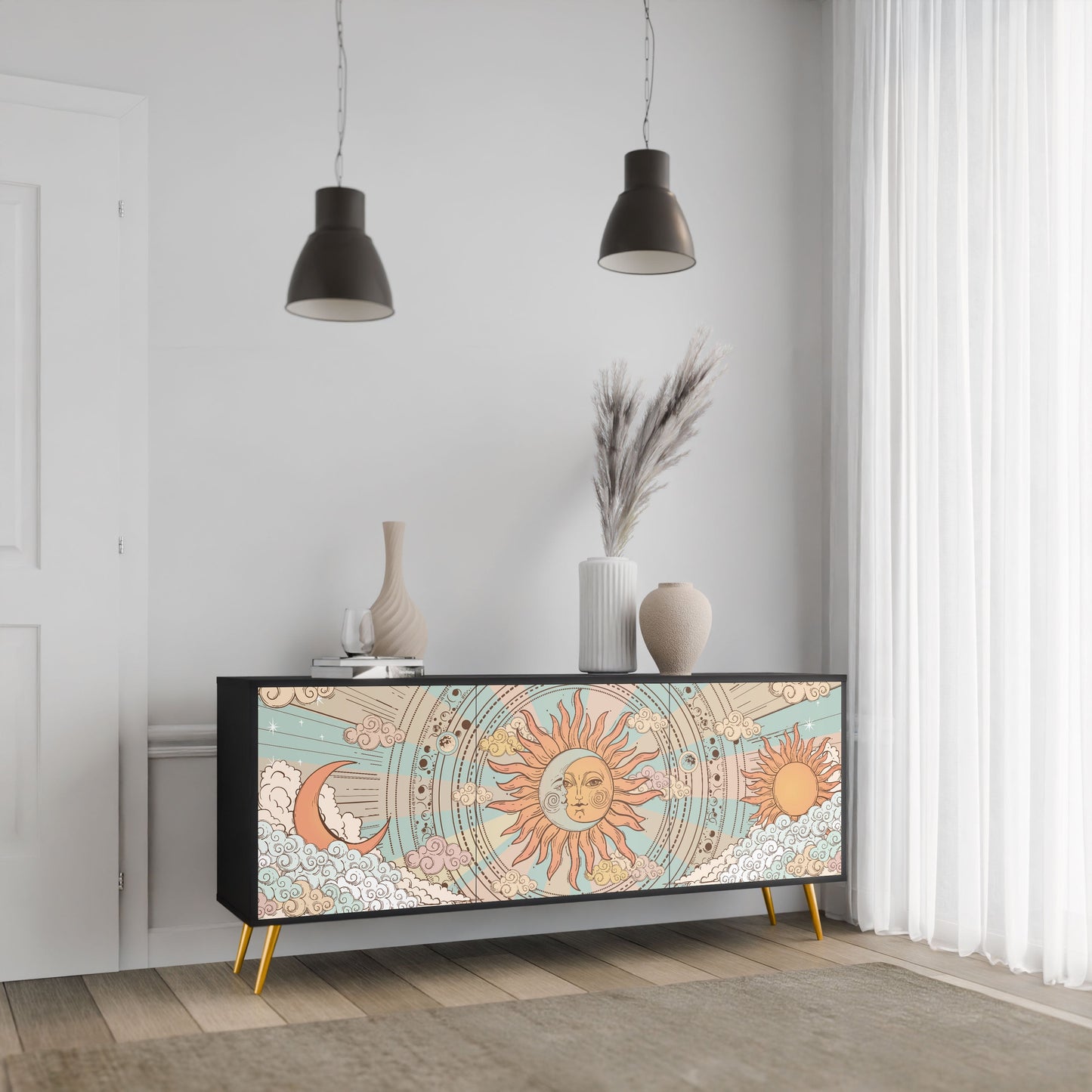 MYSTICAL STRUCTURE 3-Door Sideboard in Black Finish