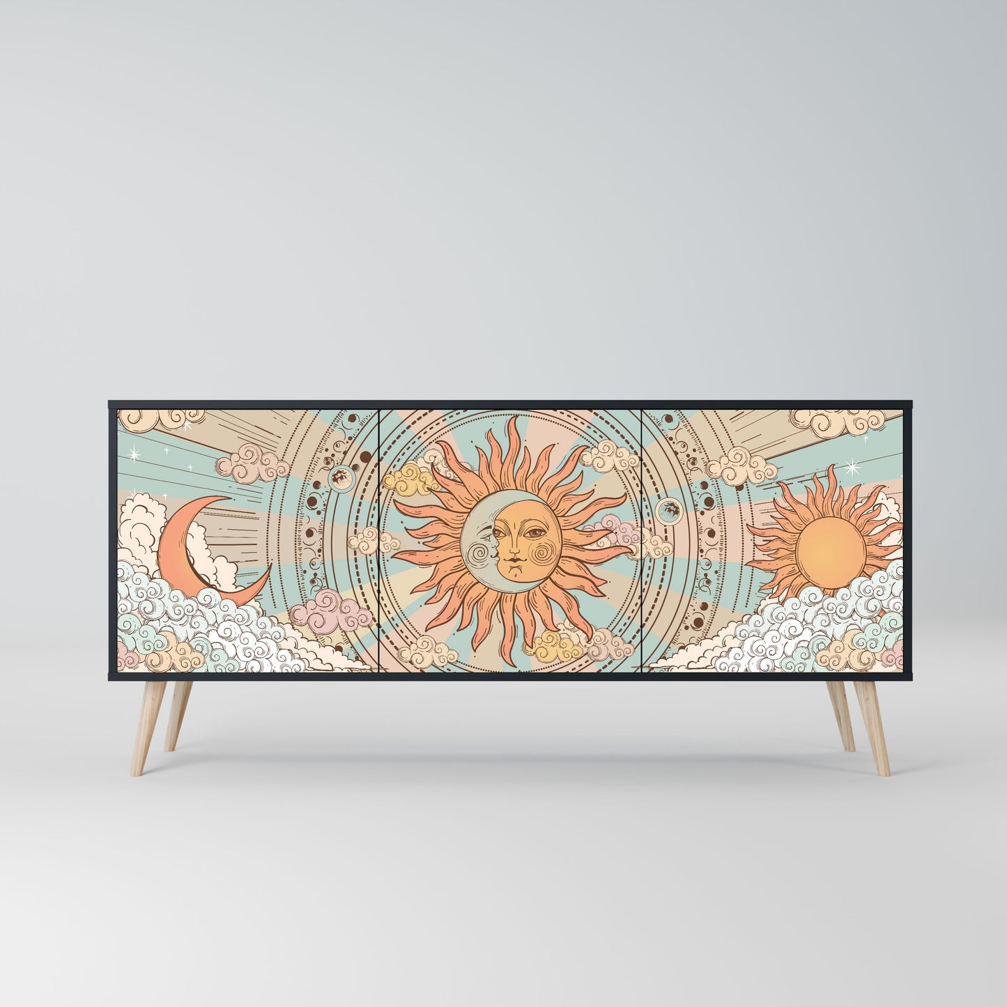 MYSTICAL STRUCTURE 3-Door Sideboard in Black Finish