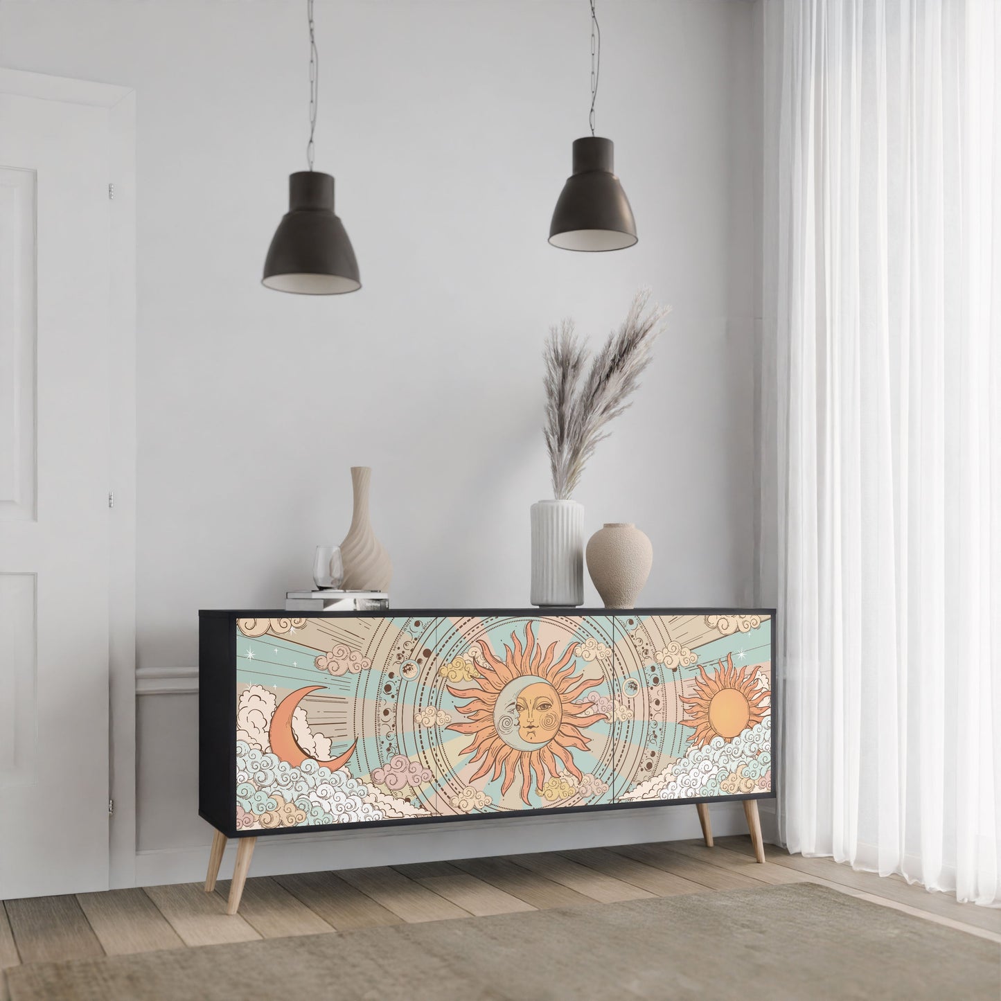 MYSTICAL STRUCTURE 3-Door Sideboard in Black Finish