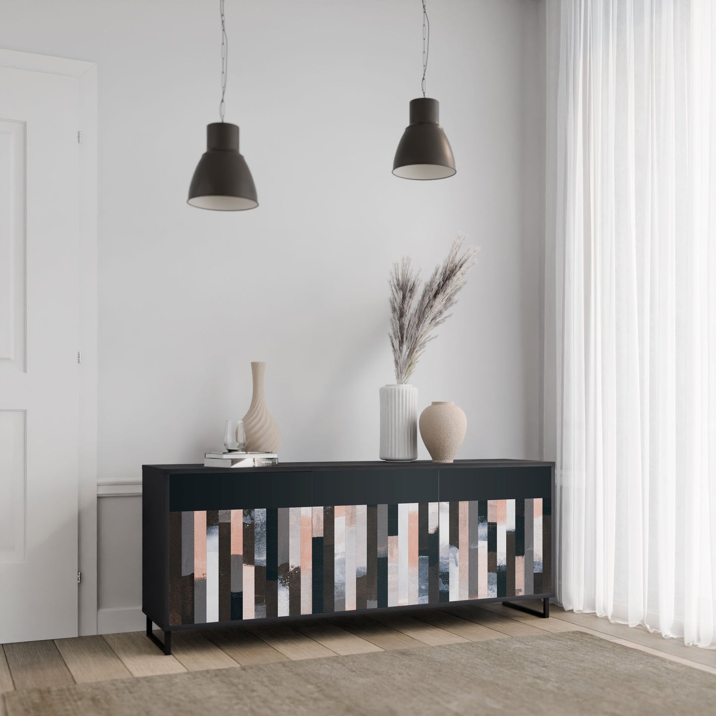 Credenza COLLAGE OF RECTANGLES a 3 ante in finitura nera