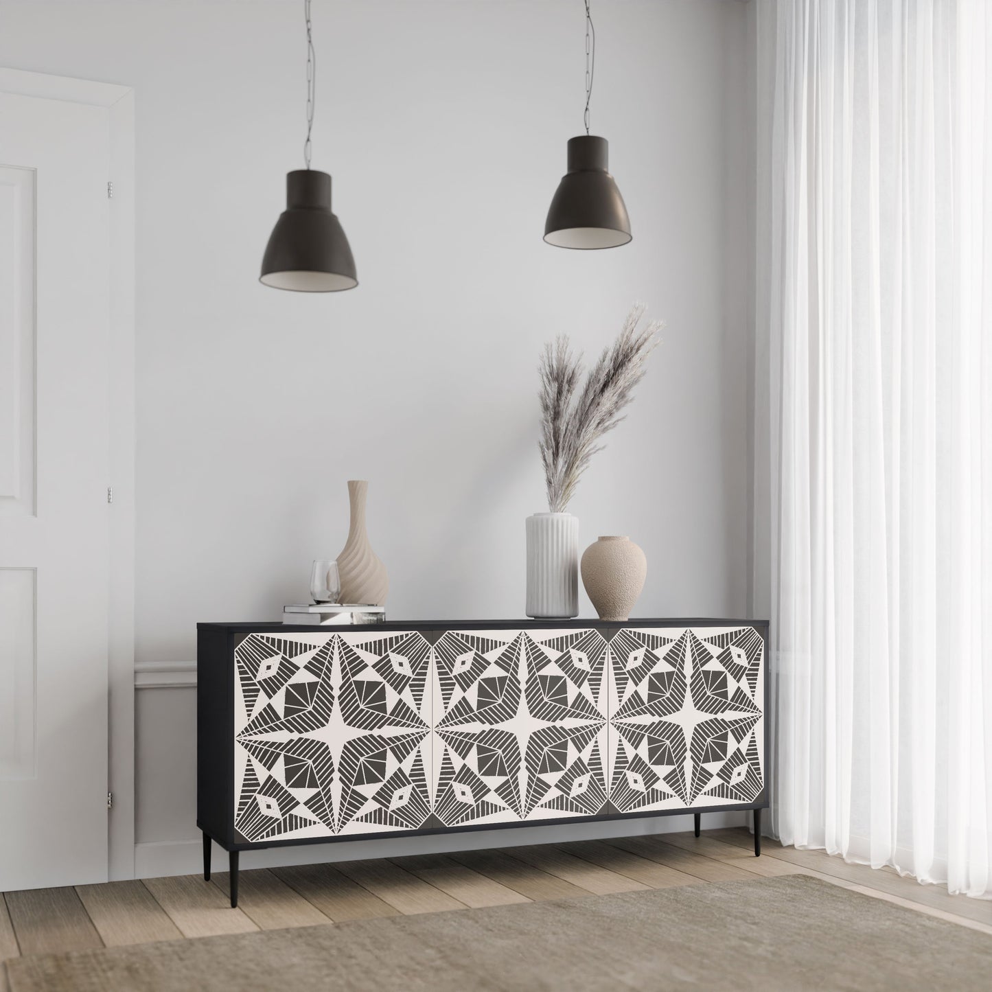 MONOCHROME NEXUS 3-Door Sideboard in Black Finish