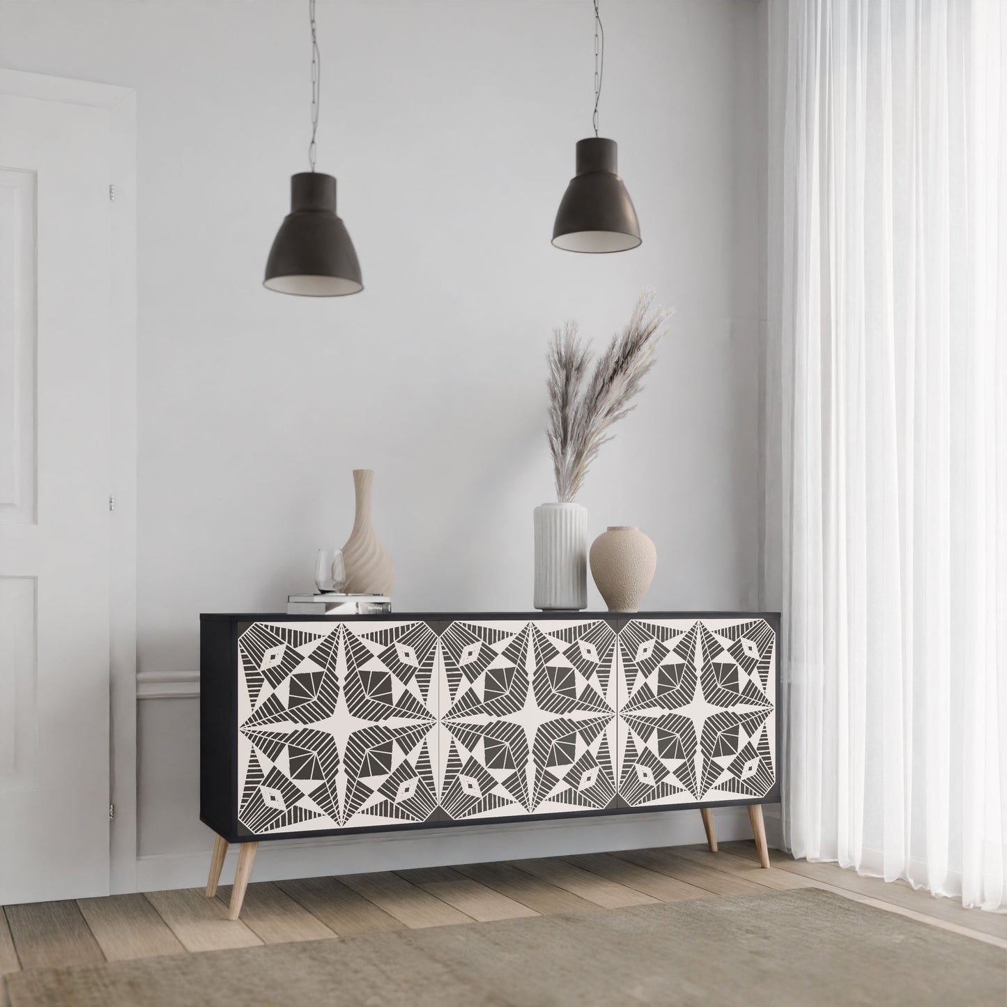 MONOCHROME NEXUS 3-Door Sideboard in Black Finish