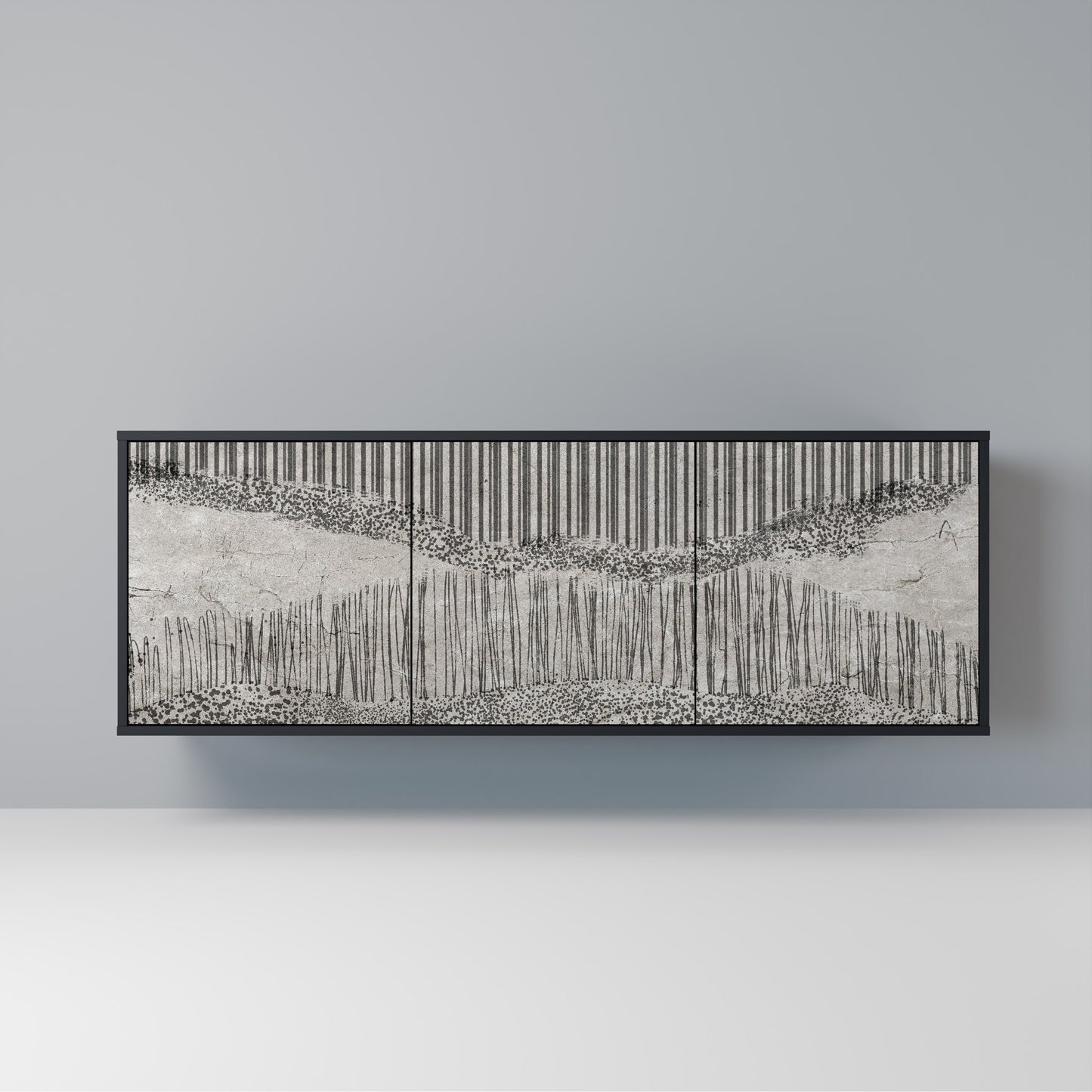 GRAIN LINES Madia a 3 Ante in Finitura Nera