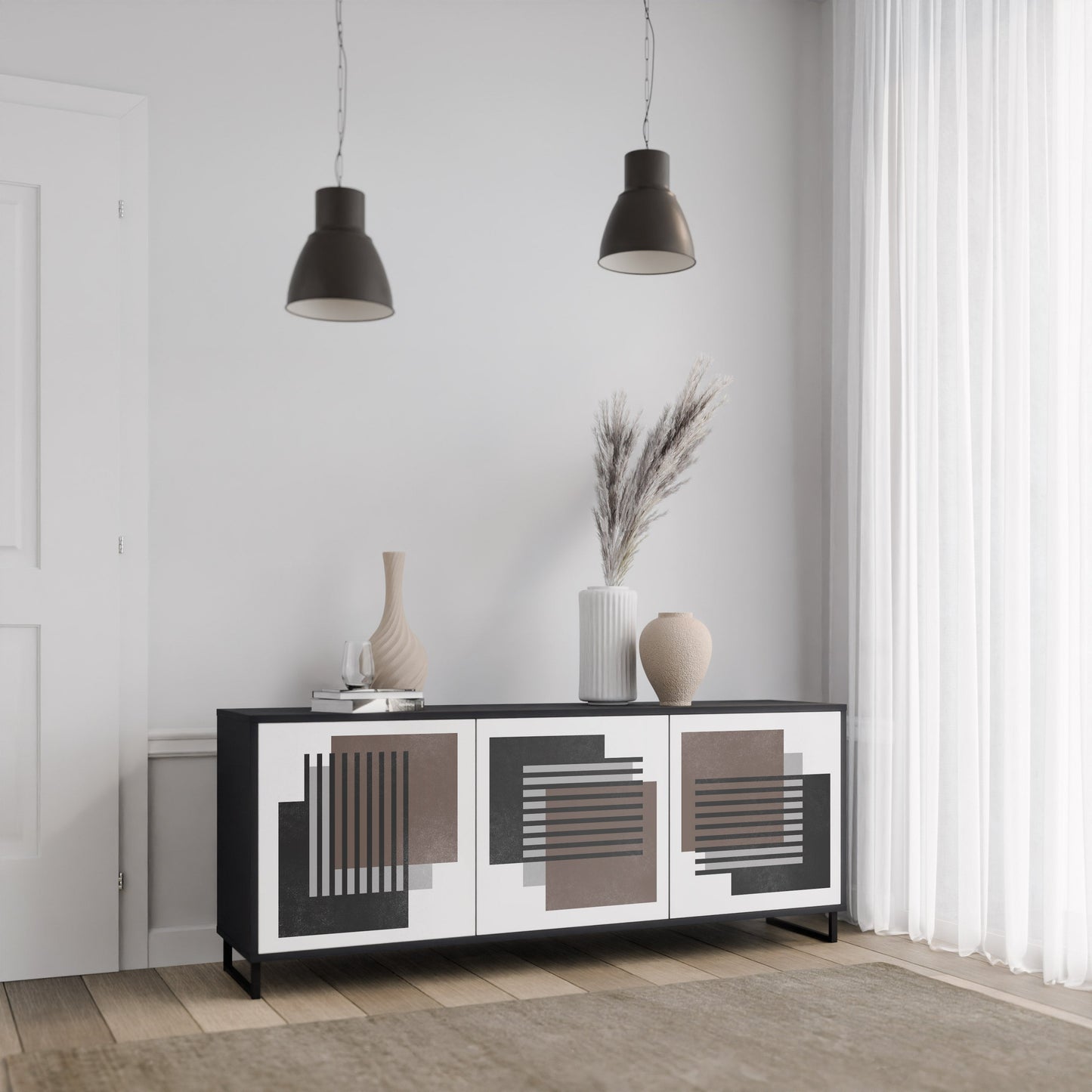 Credenza SHADOW SYNCHRONY a 3 ante in finitura nera
