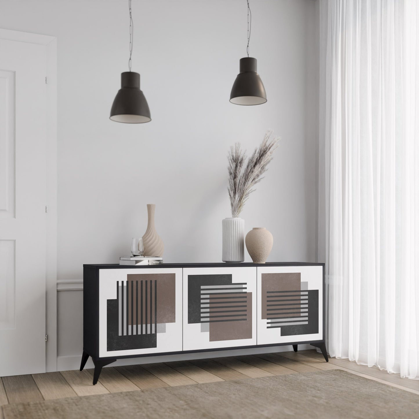 Credenza SHADOW SYNCHRONY a 3 ante in finitura nera