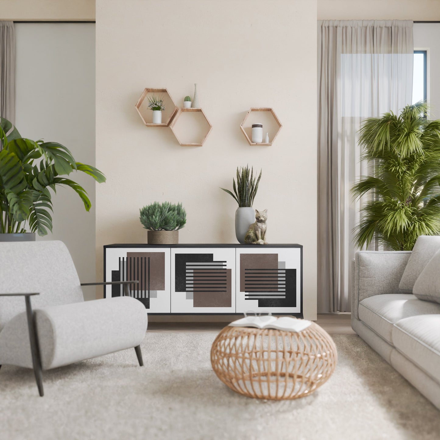 Credenza SHADOW SYNCHRONY a 3 ante in finitura nera