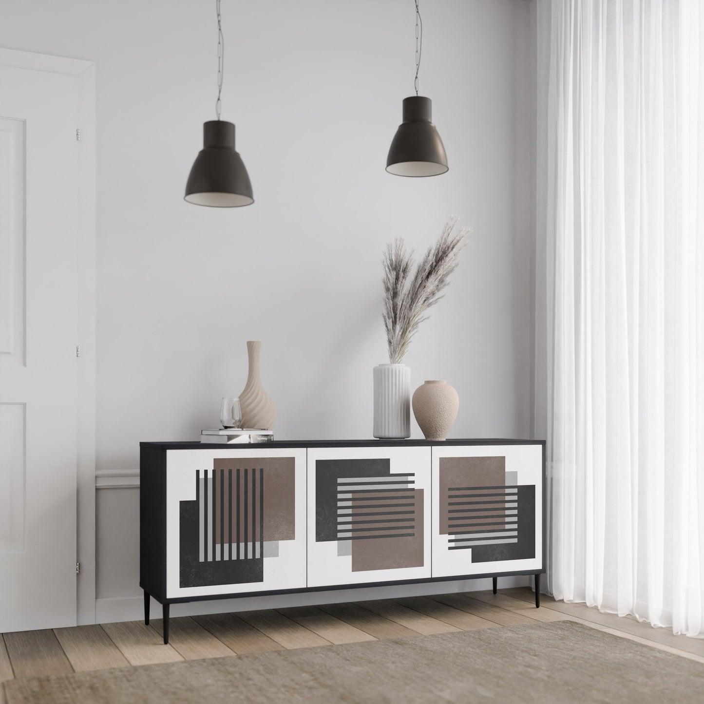 Credenza SHADOW SYNCHRONY a 3 ante in finitura nera