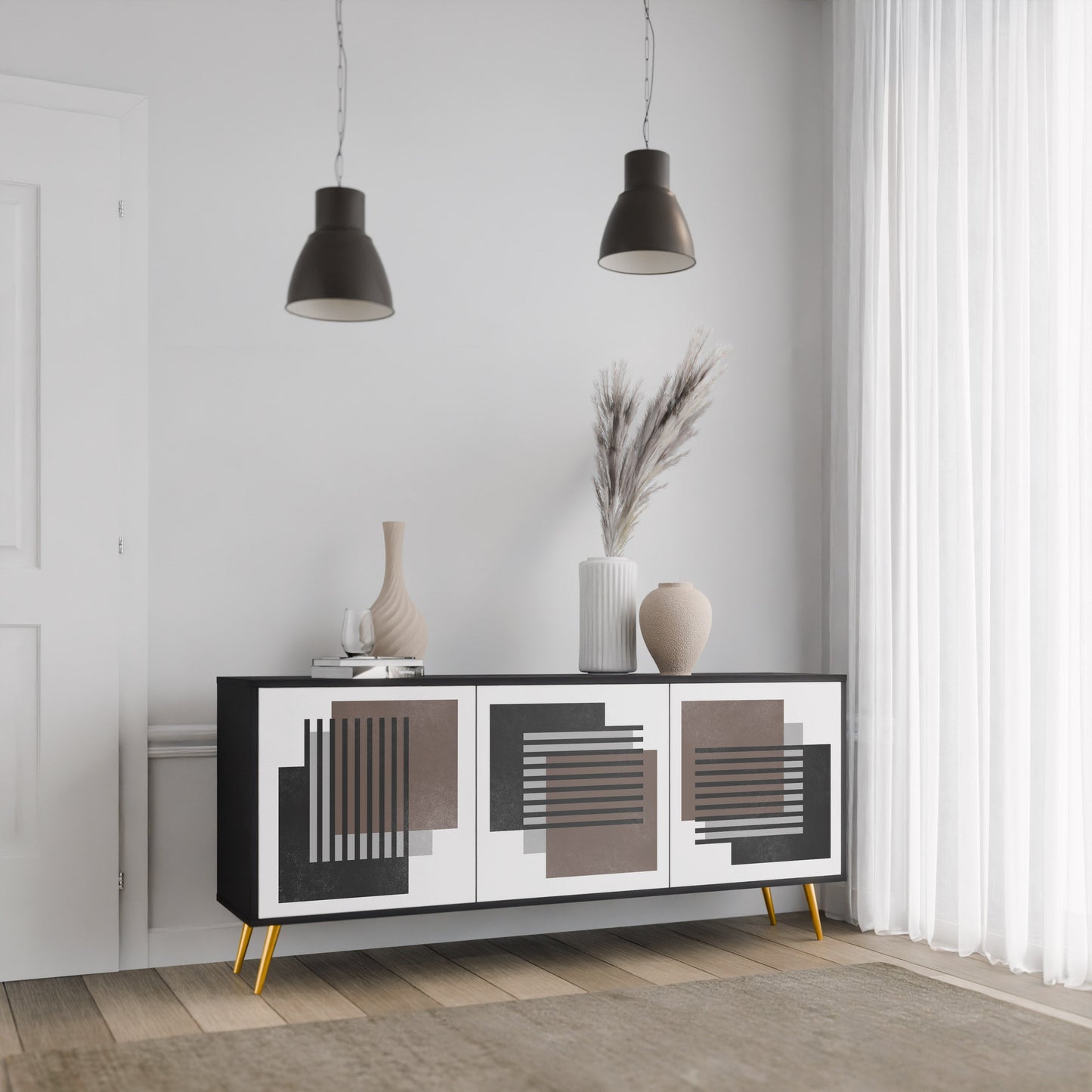 Credenza SHADOW SYNCHRONY a 3 ante in finitura nera