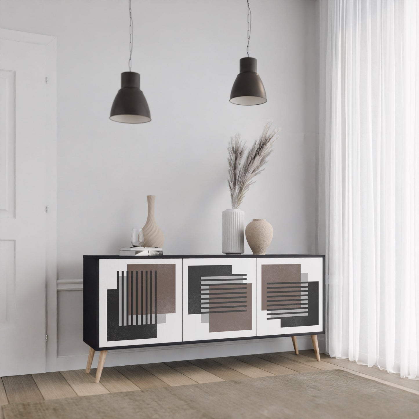Credenza SHADOW SYNCHRONY a 3 ante in finitura nera