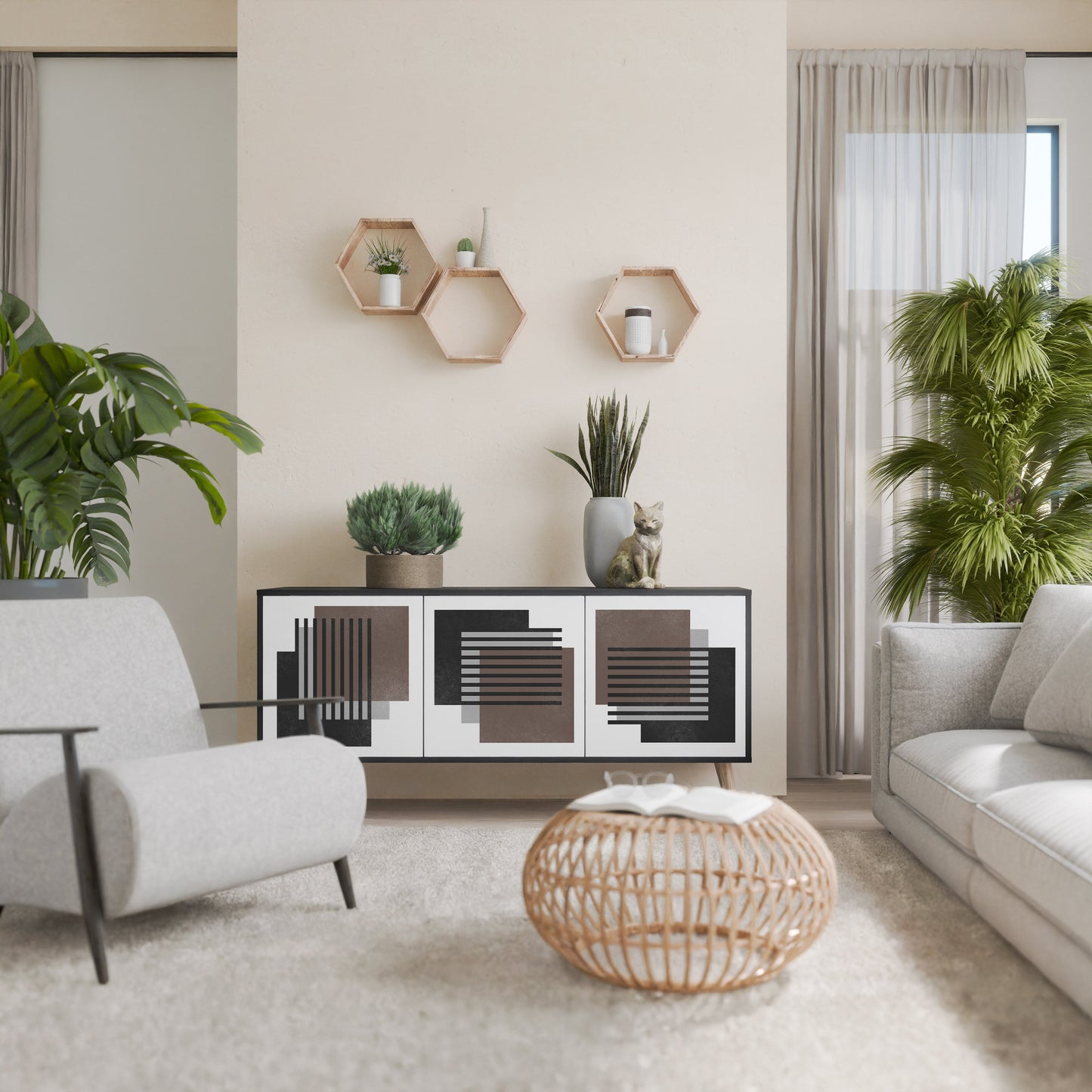 Credenza SHADOW SYNCHRONY a 3 ante in finitura nera
