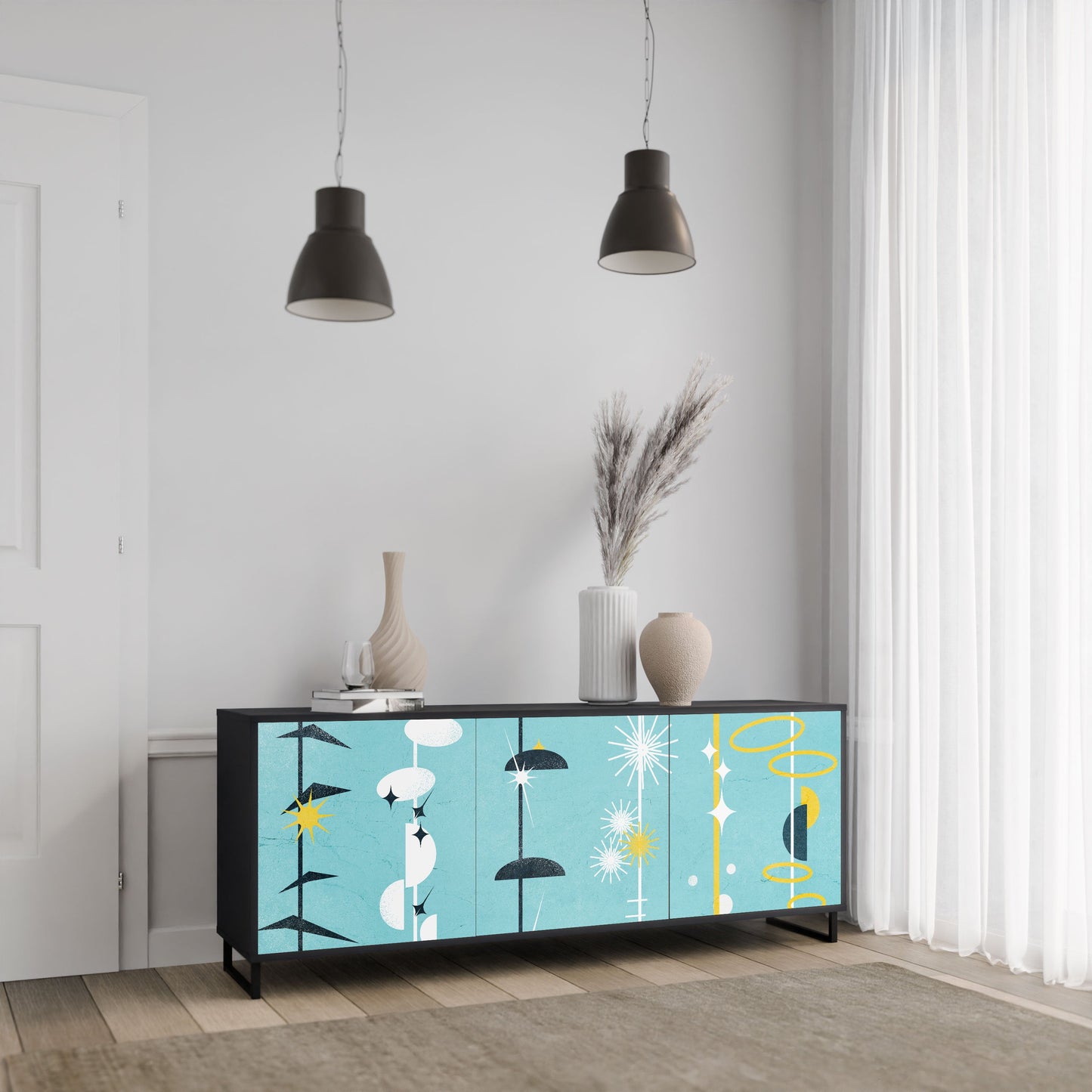 Credenza a 3 ante PATHS TO HAPPINESS in finitura nera