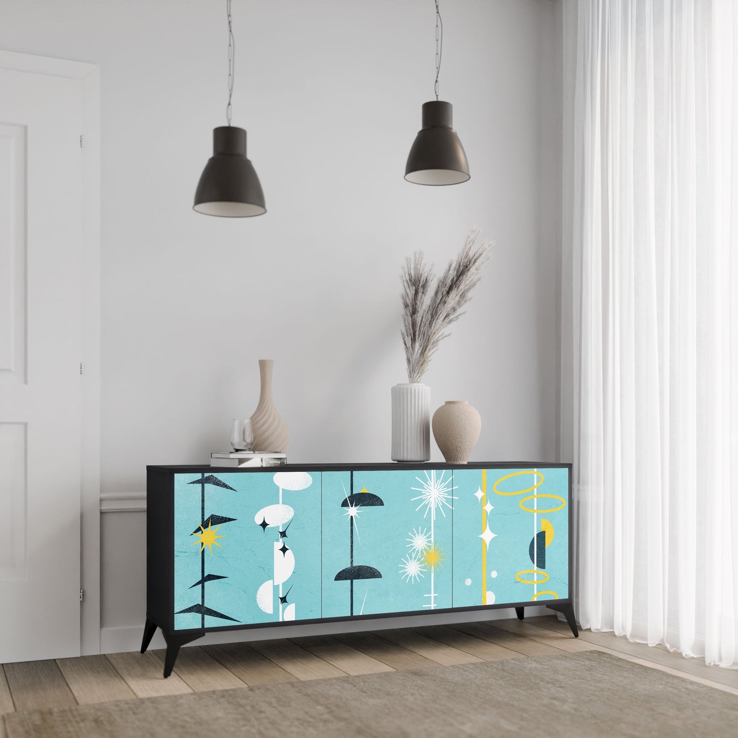 Credenza a 3 ante PATHS TO HAPPINESS in finitura nera