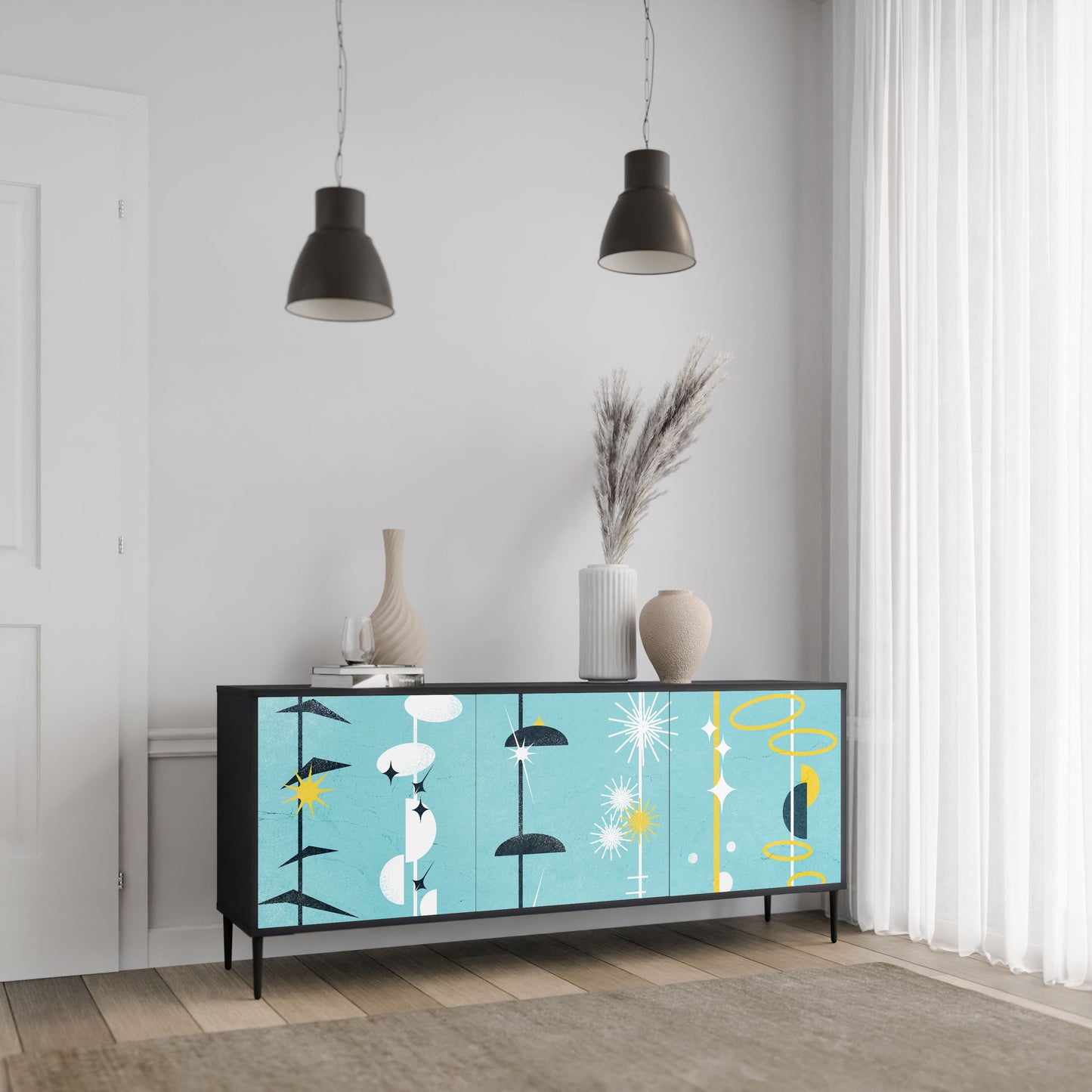 Credenza a 3 ante PATHS TO HAPPINESS in finitura nera