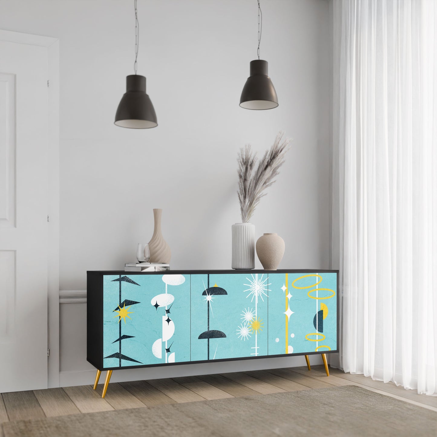 Credenza a 3 ante PATHS TO HAPPINESS in finitura nera