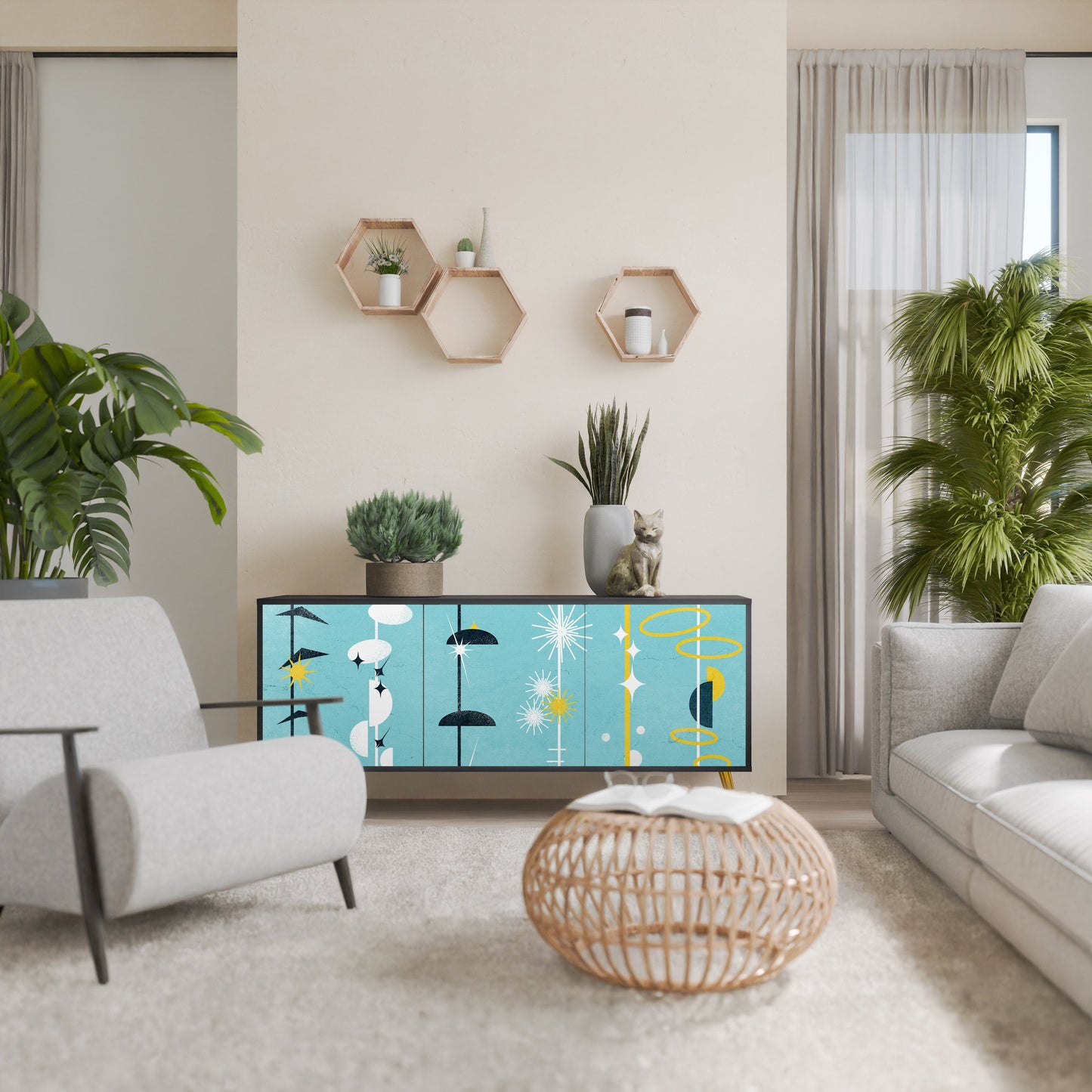 Credenza a 3 ante PATHS TO HAPPINESS in finitura nera