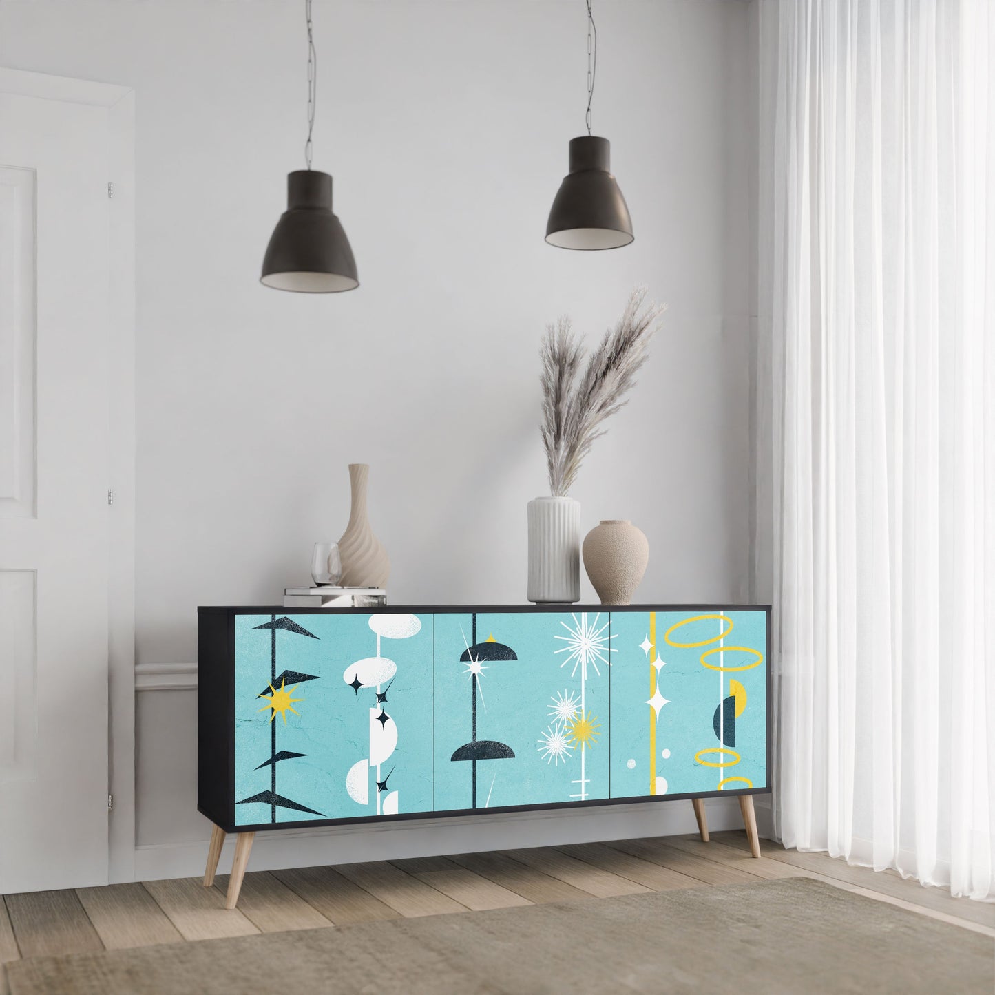 Credenza a 3 ante PATHS TO HAPPINESS in finitura nera