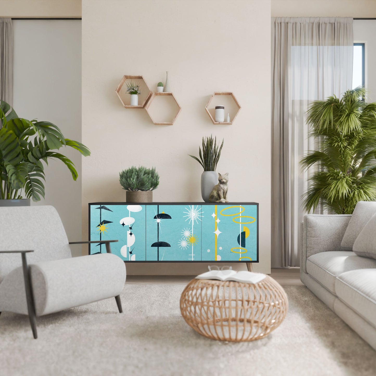 Credenza a 3 ante PATHS TO HAPPINESS in finitura nera