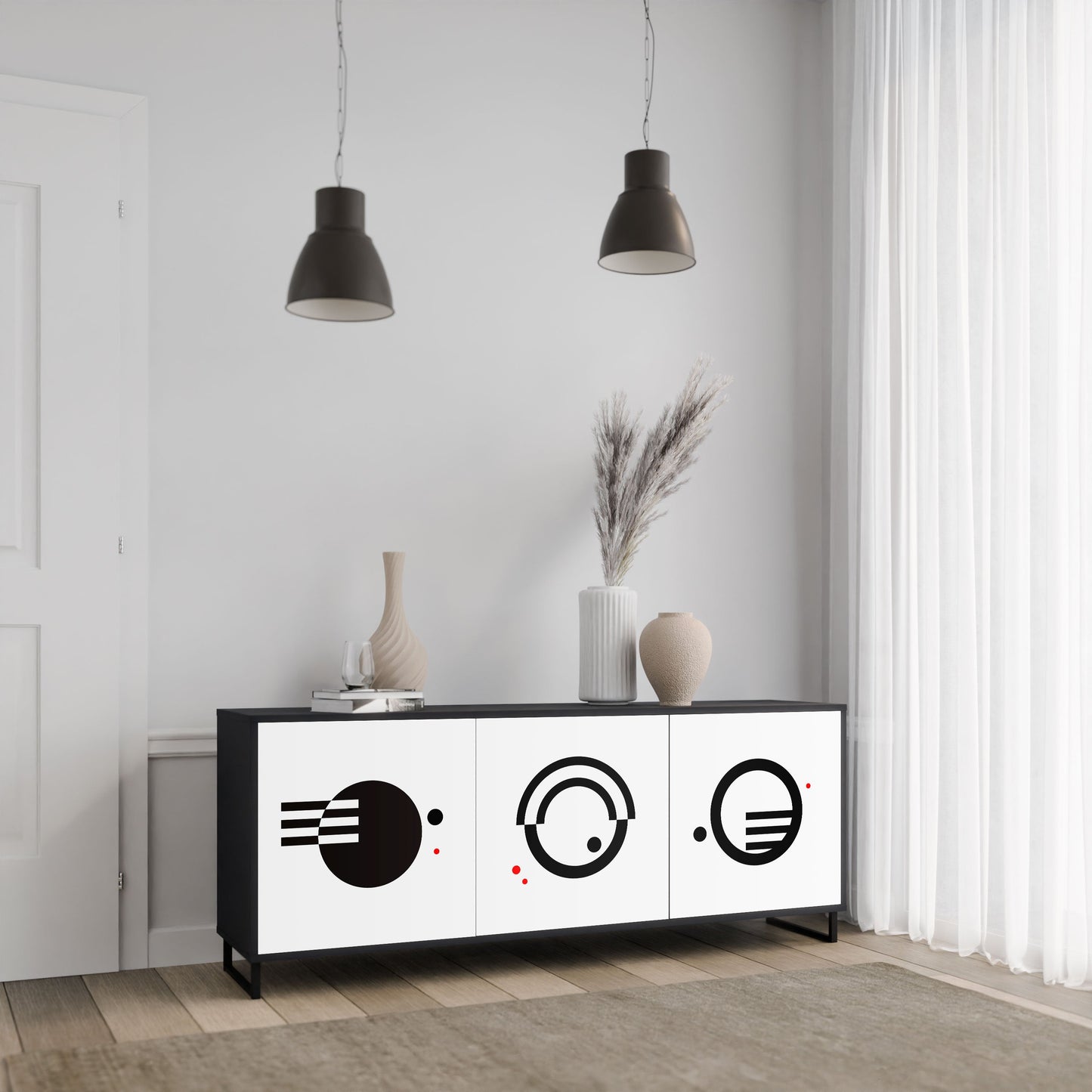 COMBINAZIONE BIANCO E NERO Credenza a 3 ante con finitura nera