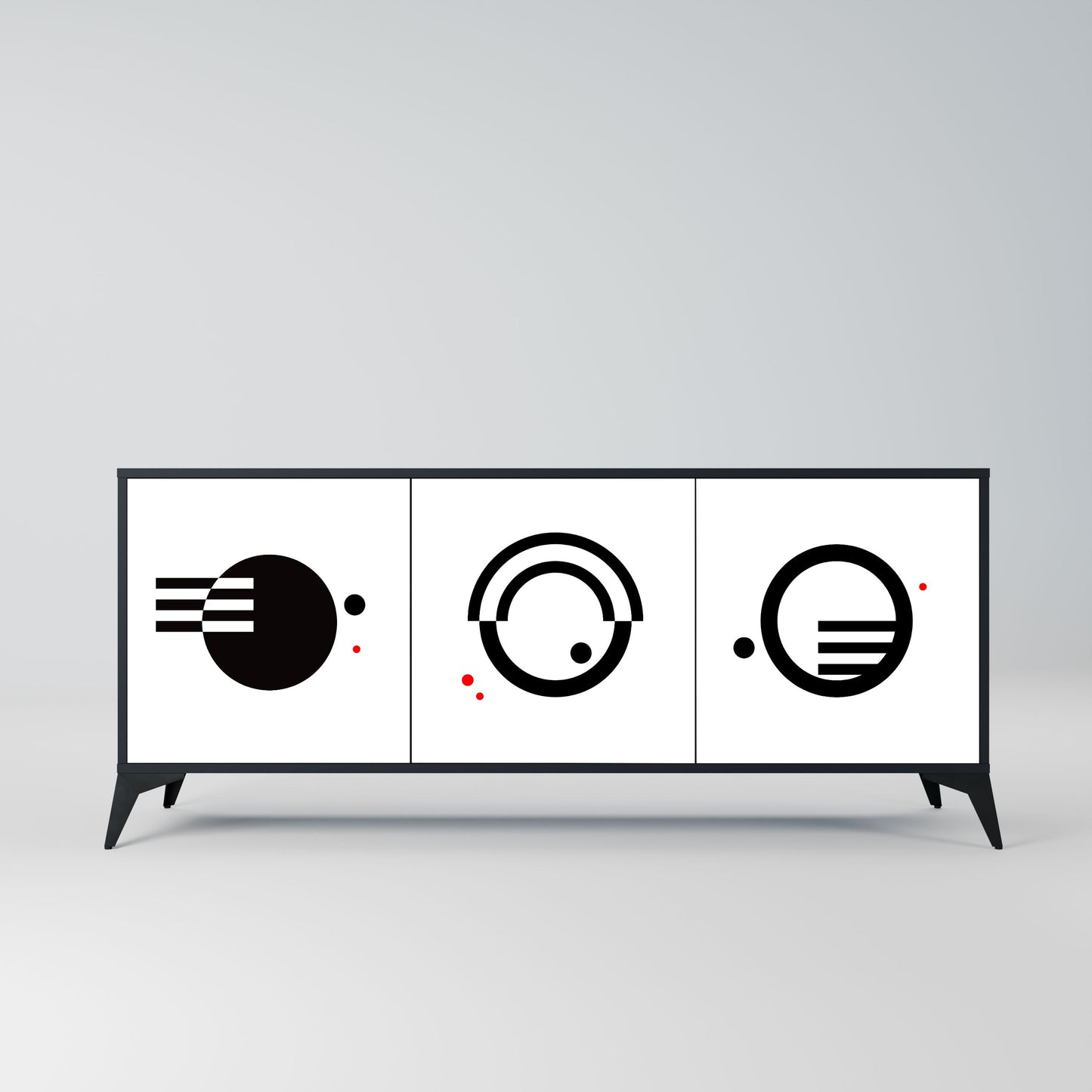 COMBINAZIONE BIANCO E NERO Credenza a 3 ante con finitura nera