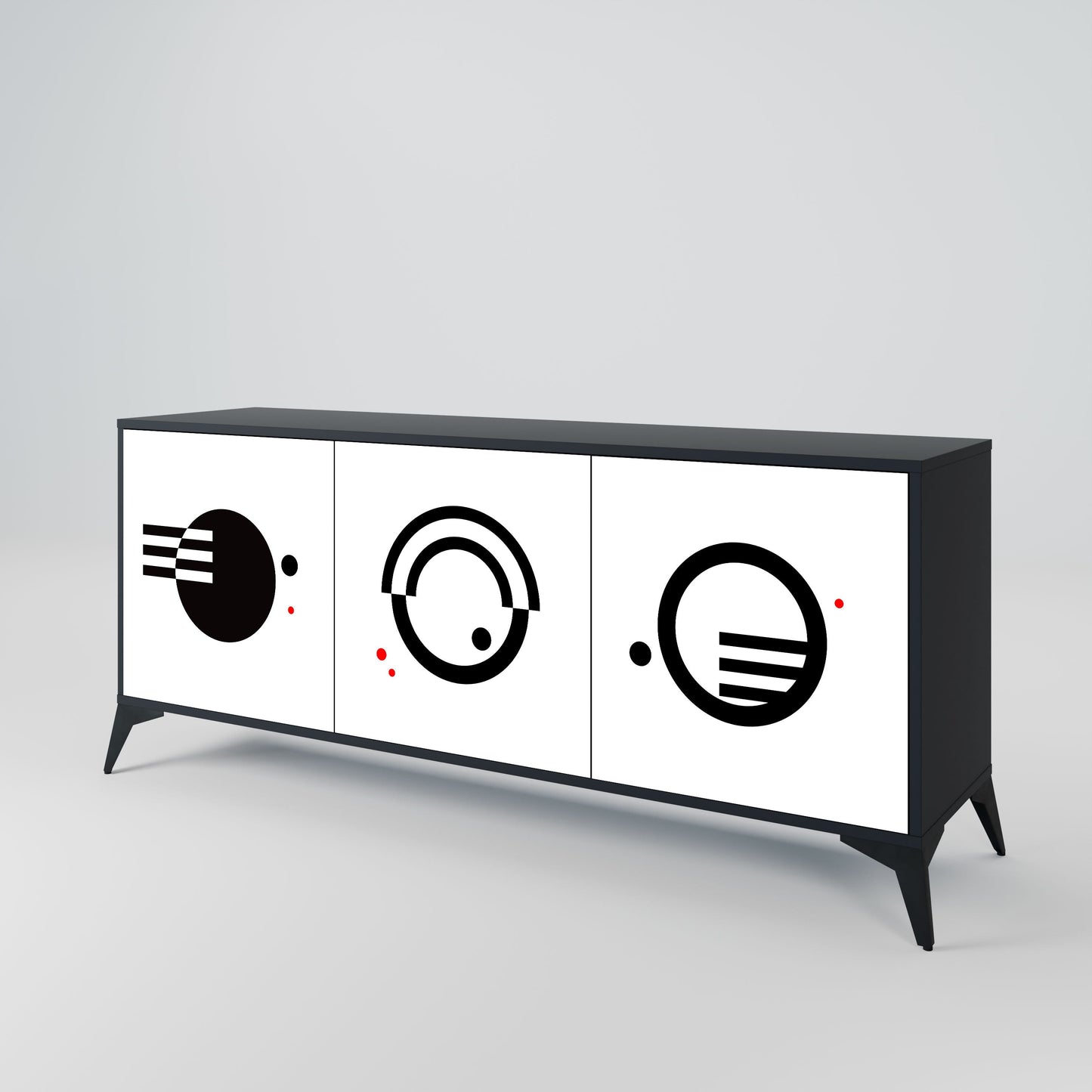 COMBINAZIONE BIANCO E NERO Credenza a 3 ante con finitura nera