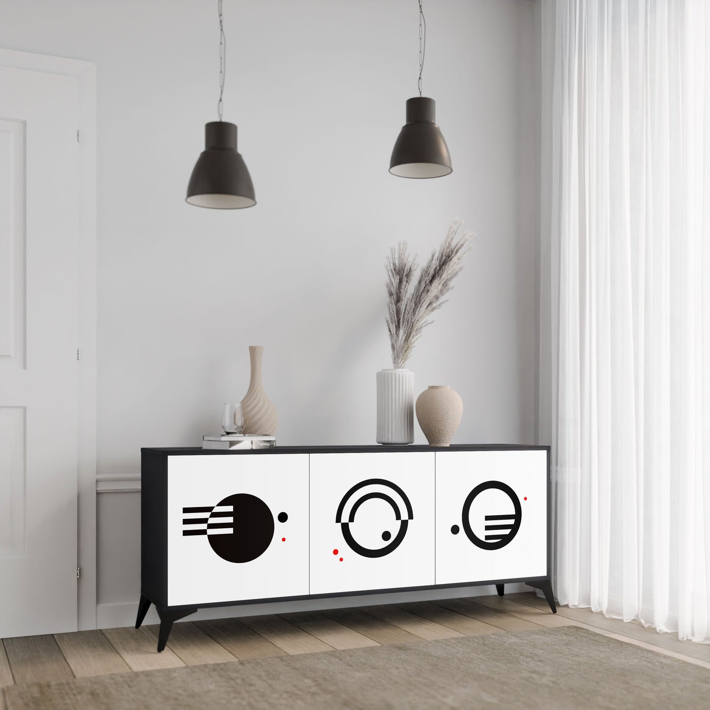 COMBINAZIONE BIANCO E NERO Credenza a 3 ante con finitura nera