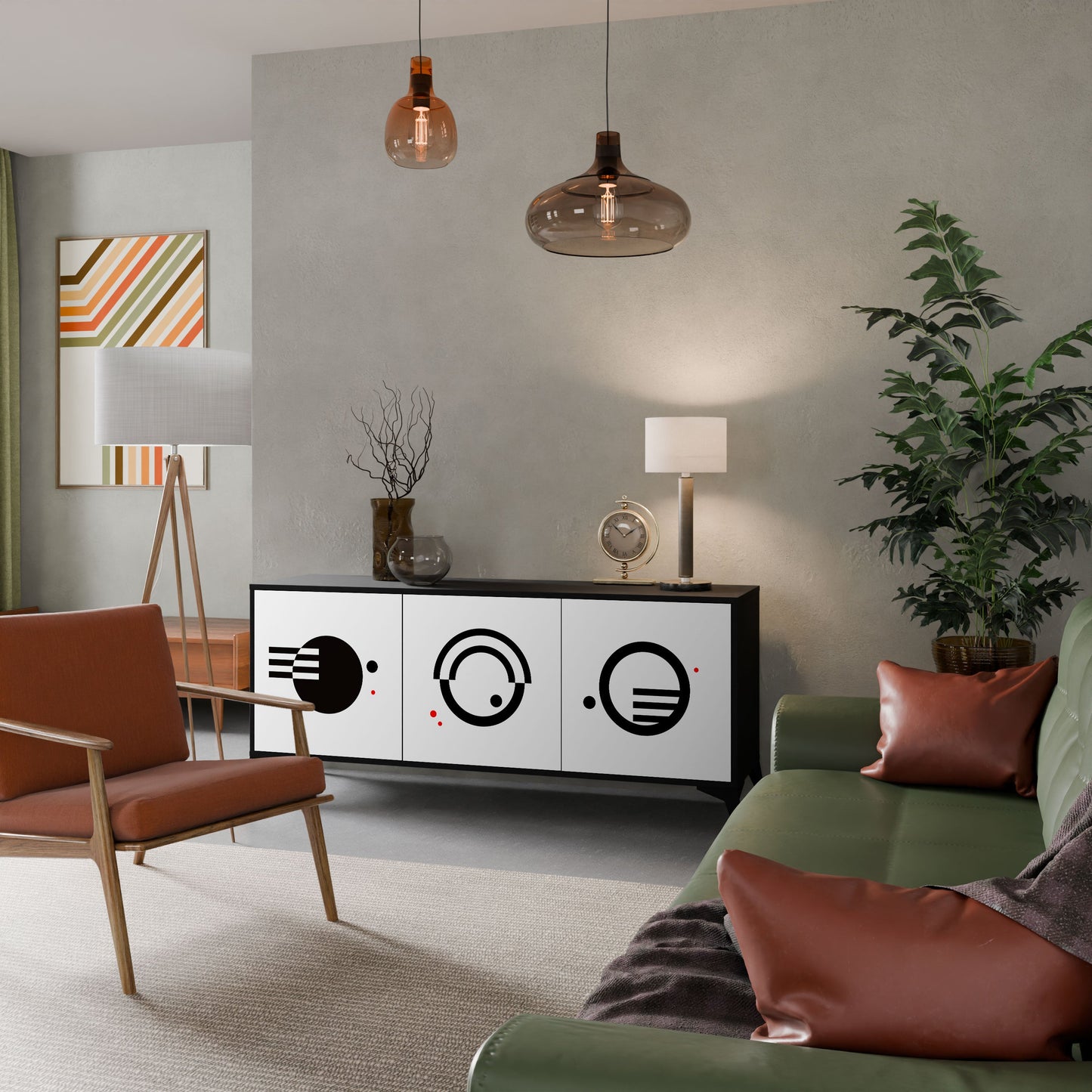 COMBINAZIONE BIANCO E NERO Credenza a 3 ante con finitura nera