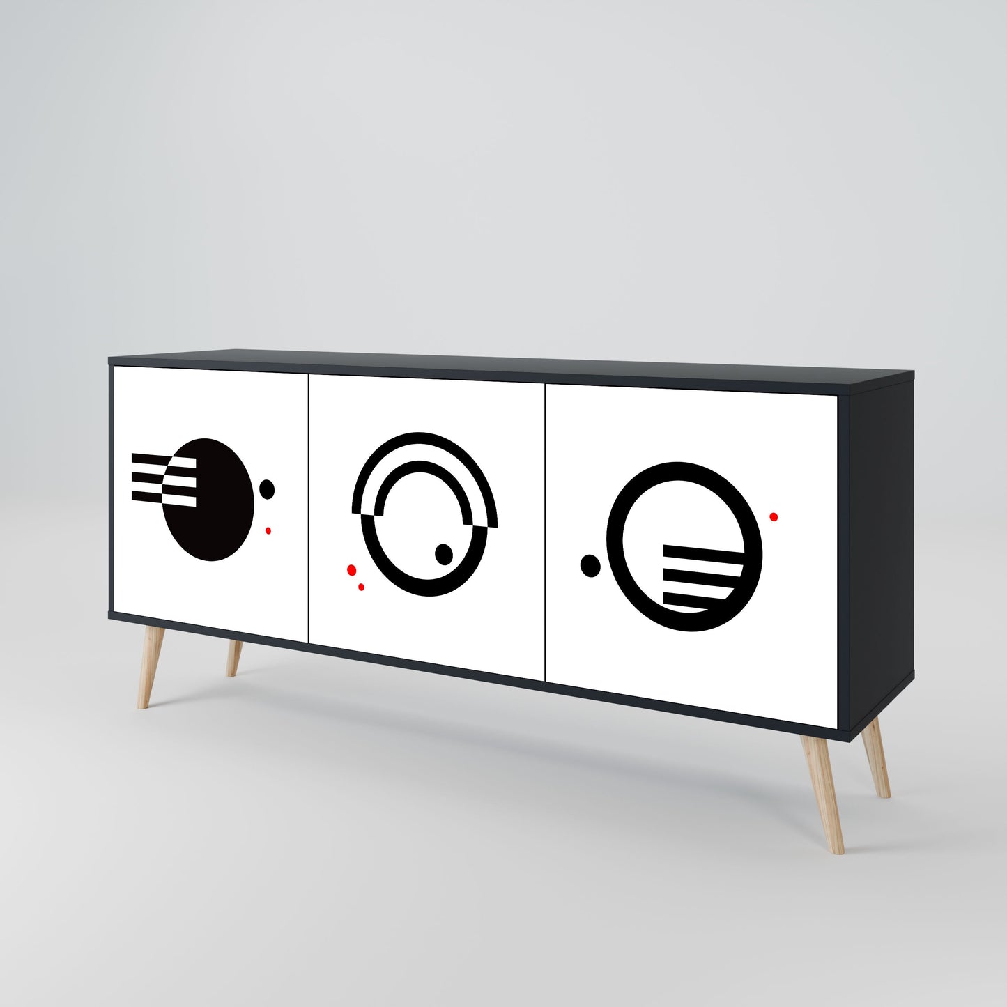 COMBINAZIONE BIANCO E NERO Credenza a 3 ante con finitura nera