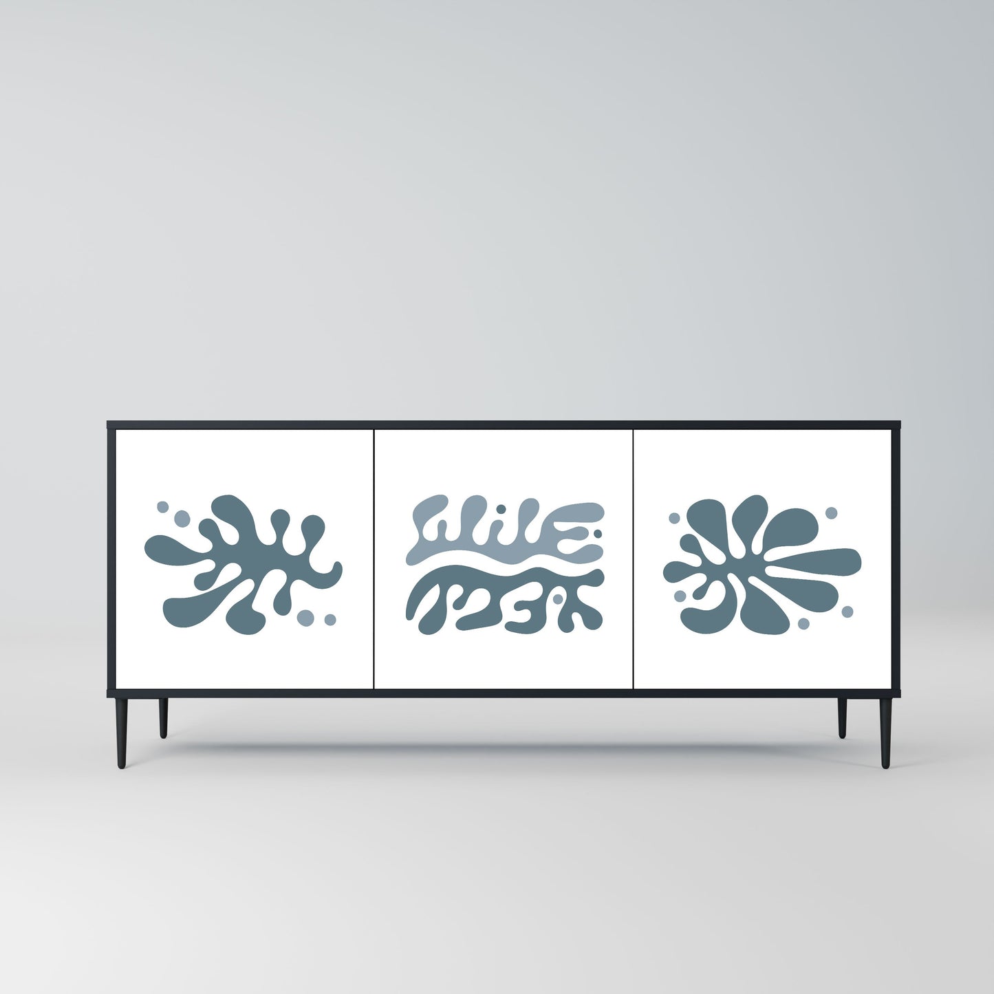 Credenza WONDERLAND VEGETATION a 3 ante in finitura nera
