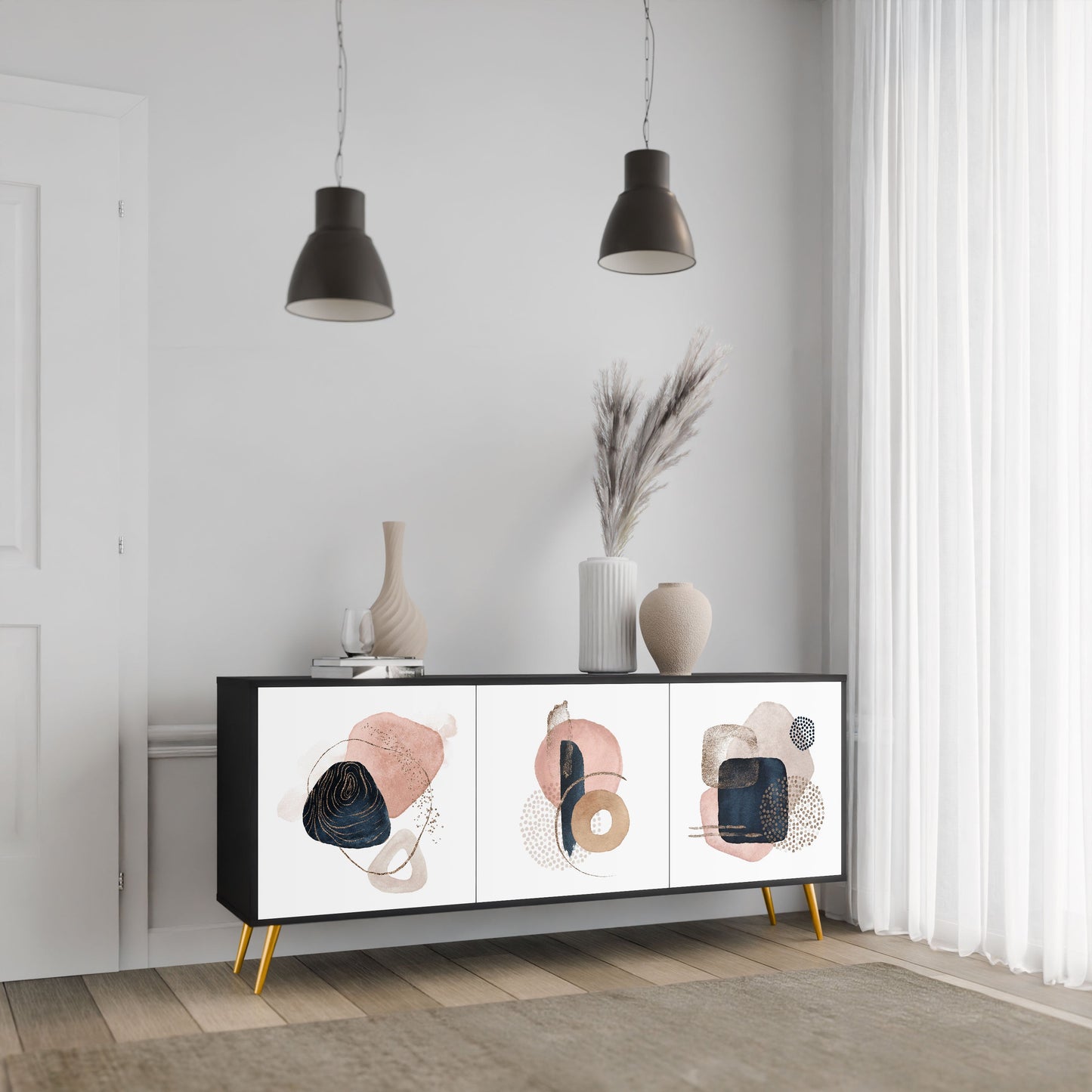 COLORFUL SHAPES 3-Door Sideboard in Black Finish