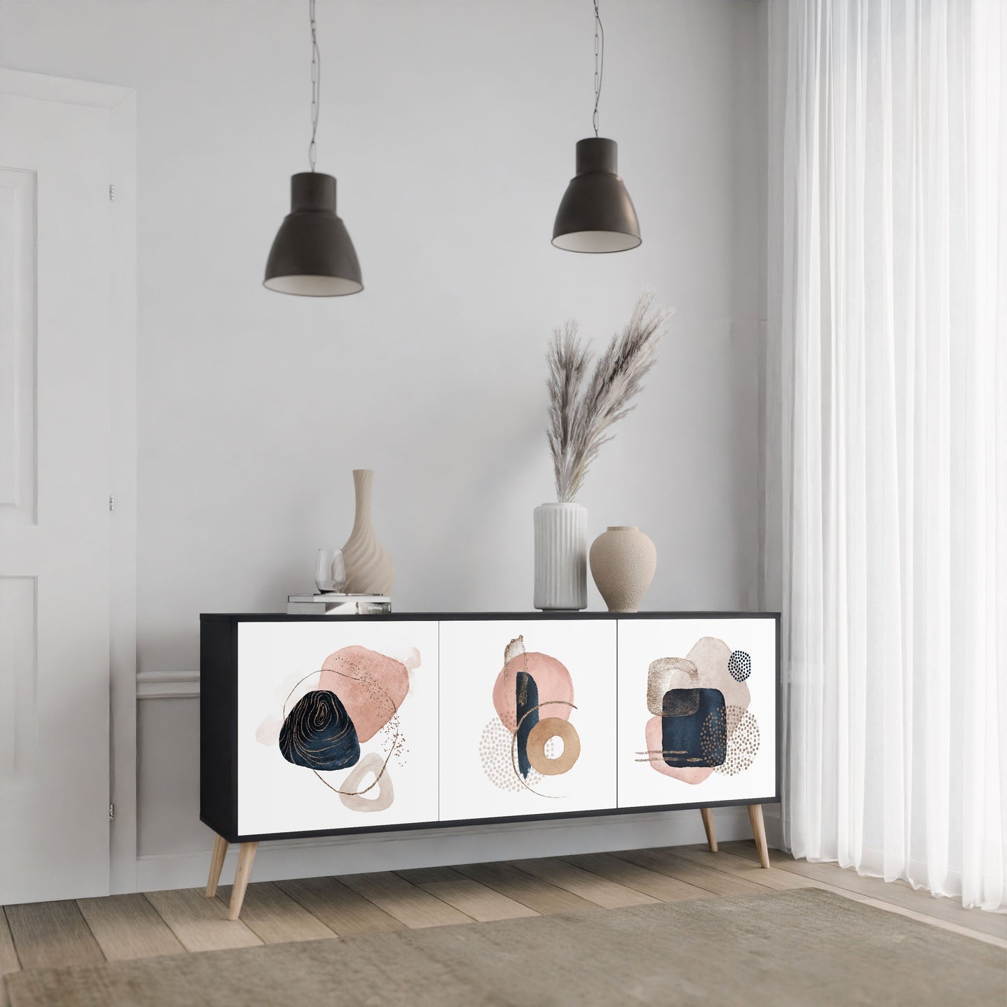 COLORFUL SHAPES 3-Door Sideboard in Black Finish