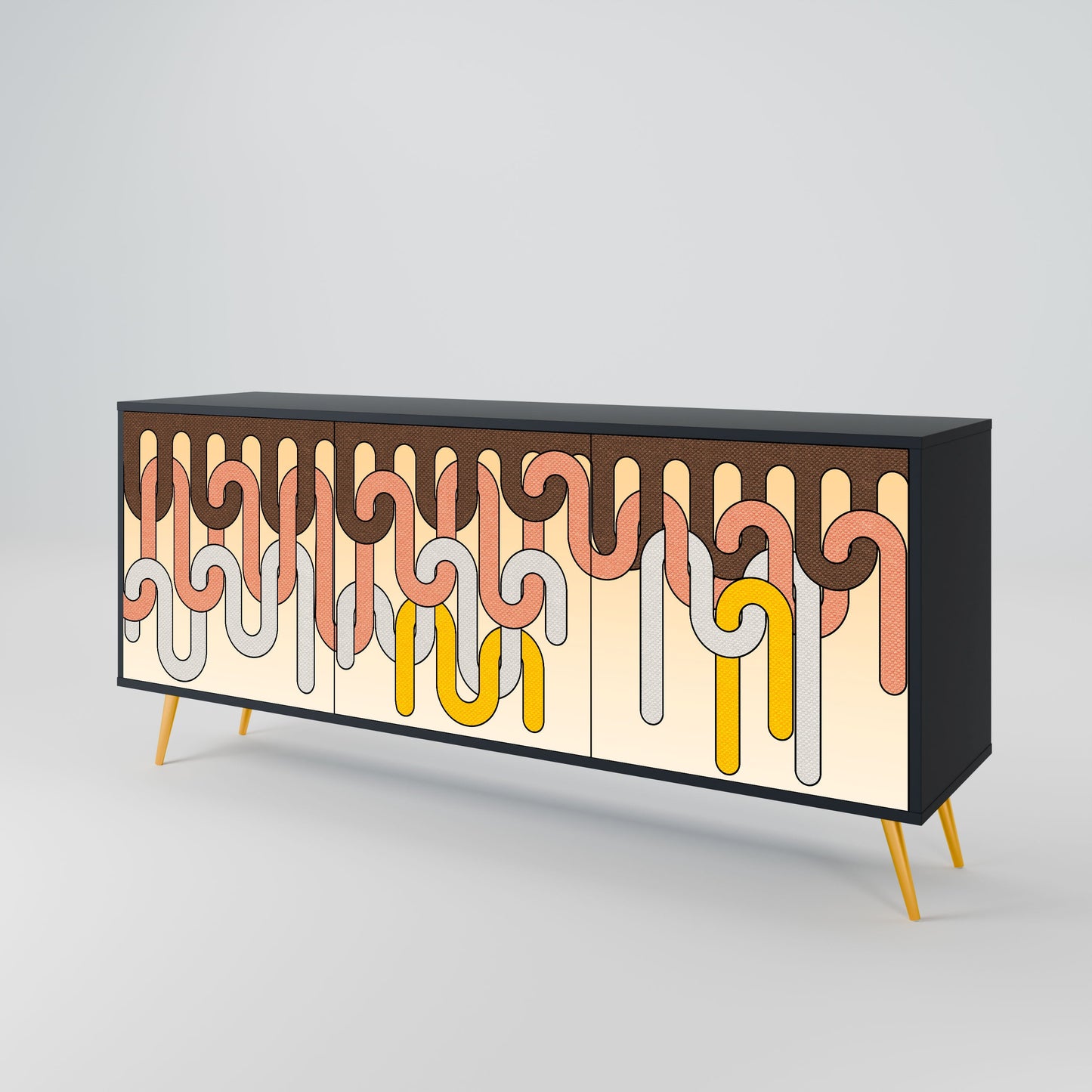 COLORFUL STRINGS 3-Door Sideboard in Black Finish
