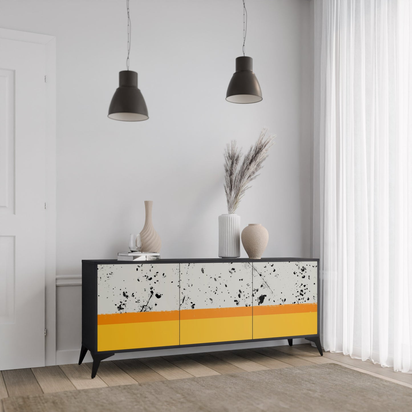 Credenza a 3 ante DYED BY ORANGE in finitura nera