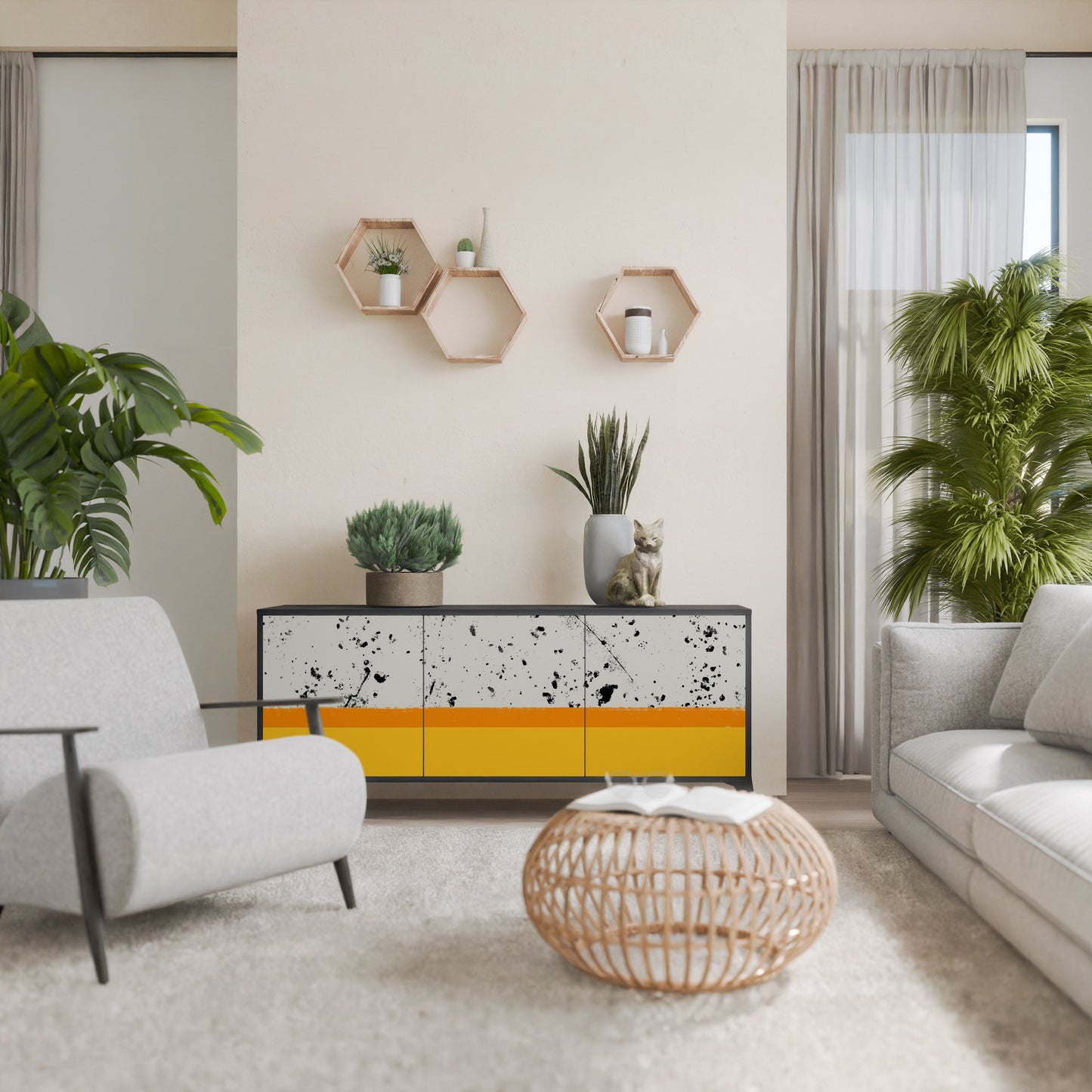 Credenza a 3 ante DYED BY ORANGE in finitura nera