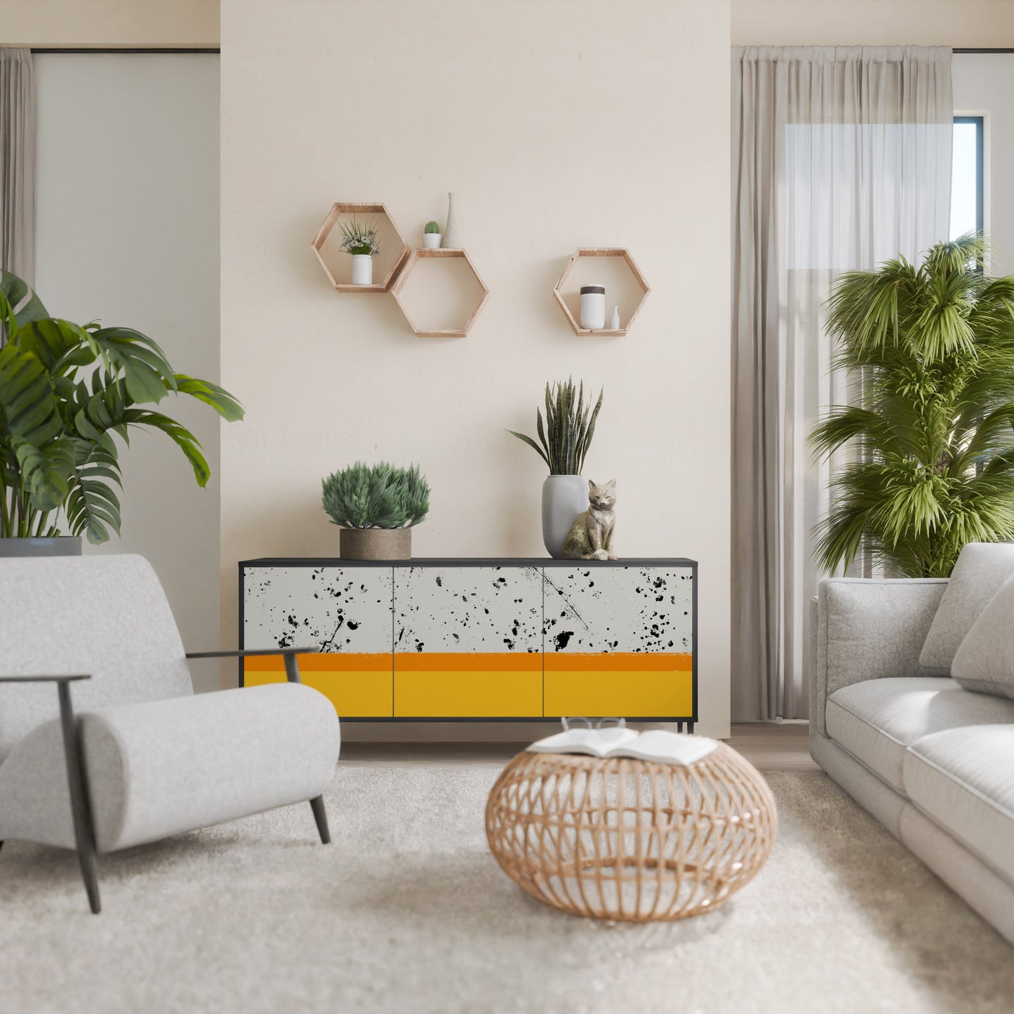 Credenza a 3 ante DYED BY ORANGE in finitura nera
