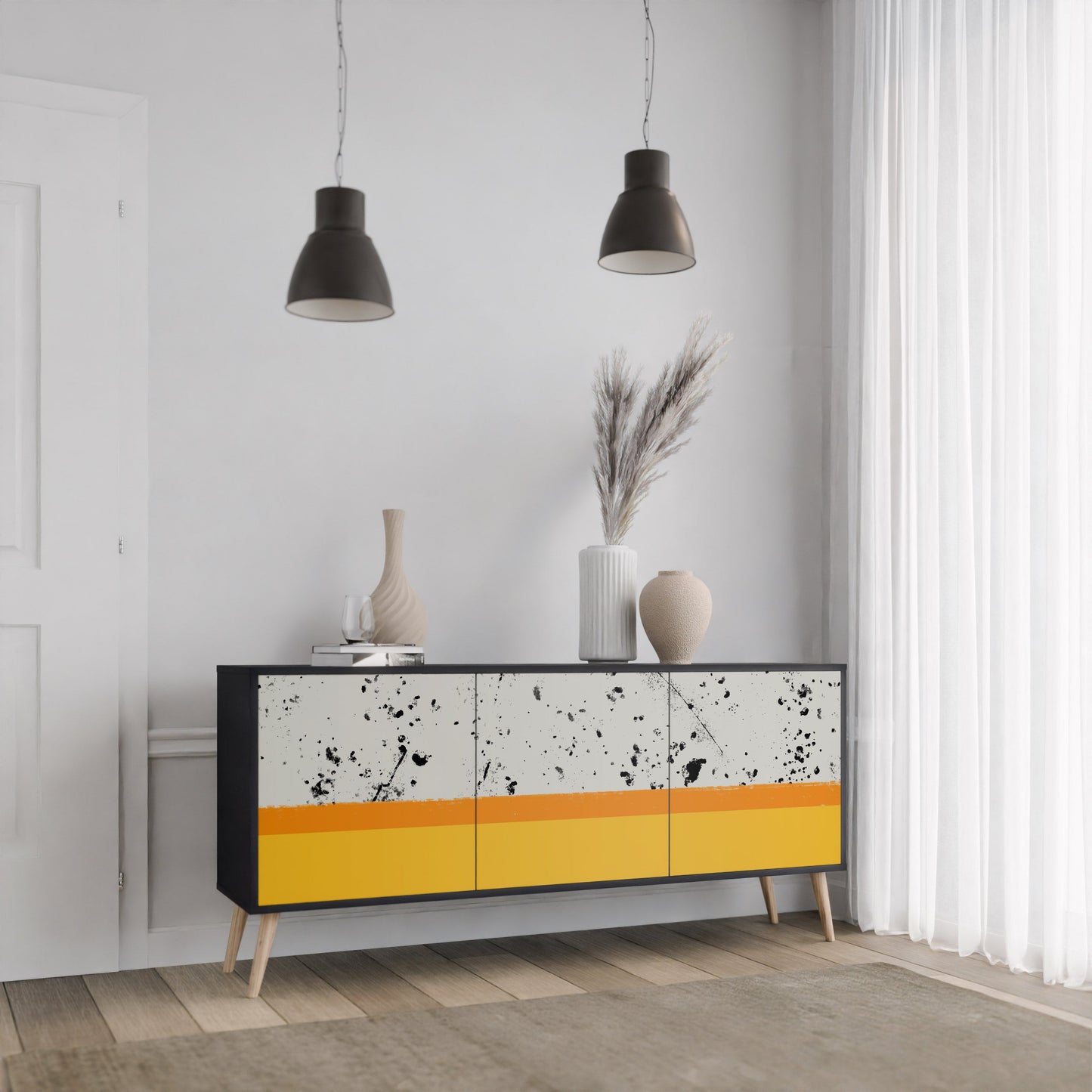 Credenza a 3 ante DYED BY ORANGE in finitura nera
