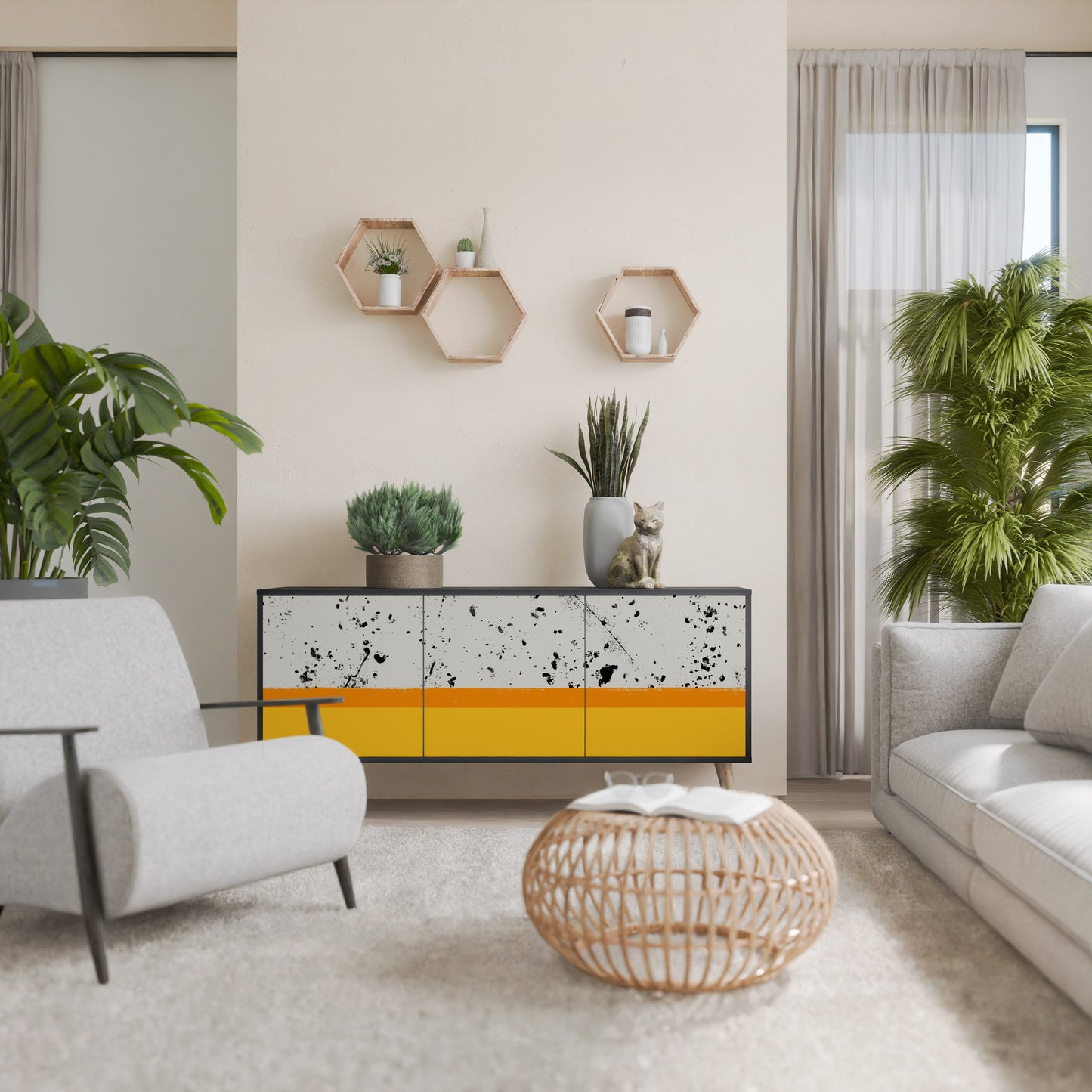 Credenza a 3 ante DYED BY ORANGE in finitura nera