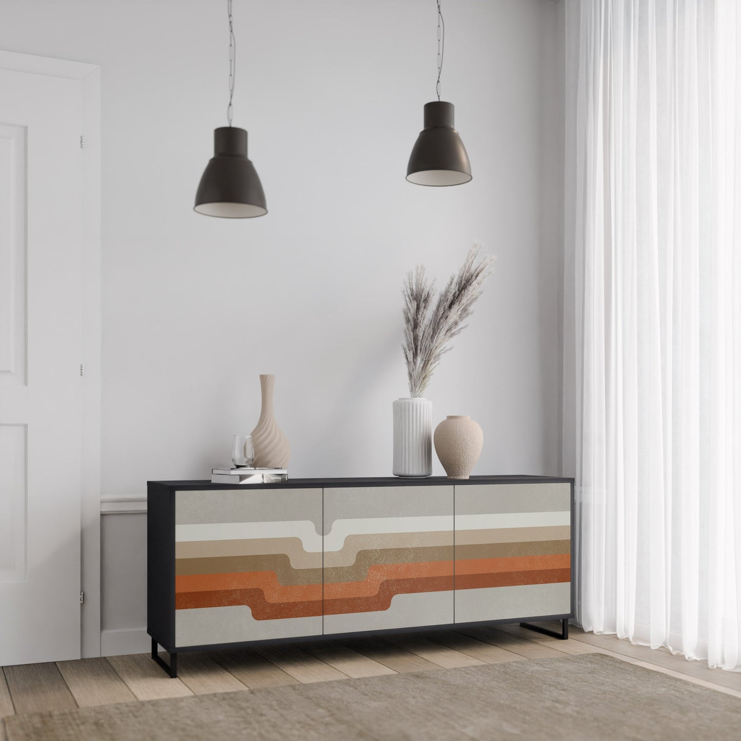 Credenza a 3 ante PECULIAR TRAIL in finitura nera