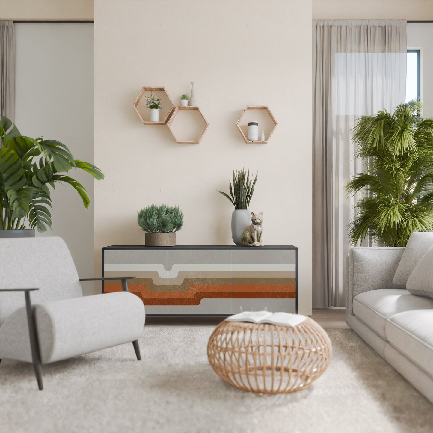 Credenza a 3 ante PECULIAR TRAIL in finitura nera