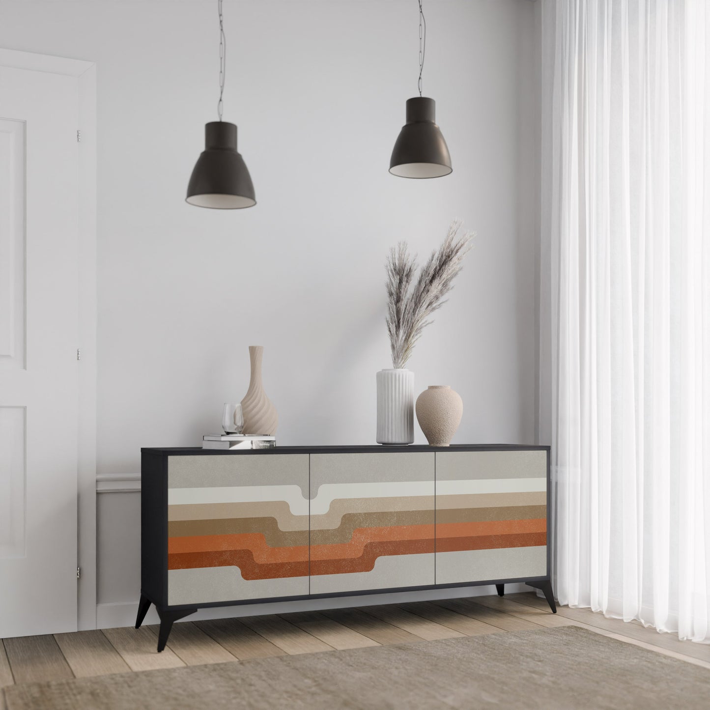 Credenza a 3 ante PECULIAR TRAIL in finitura nera