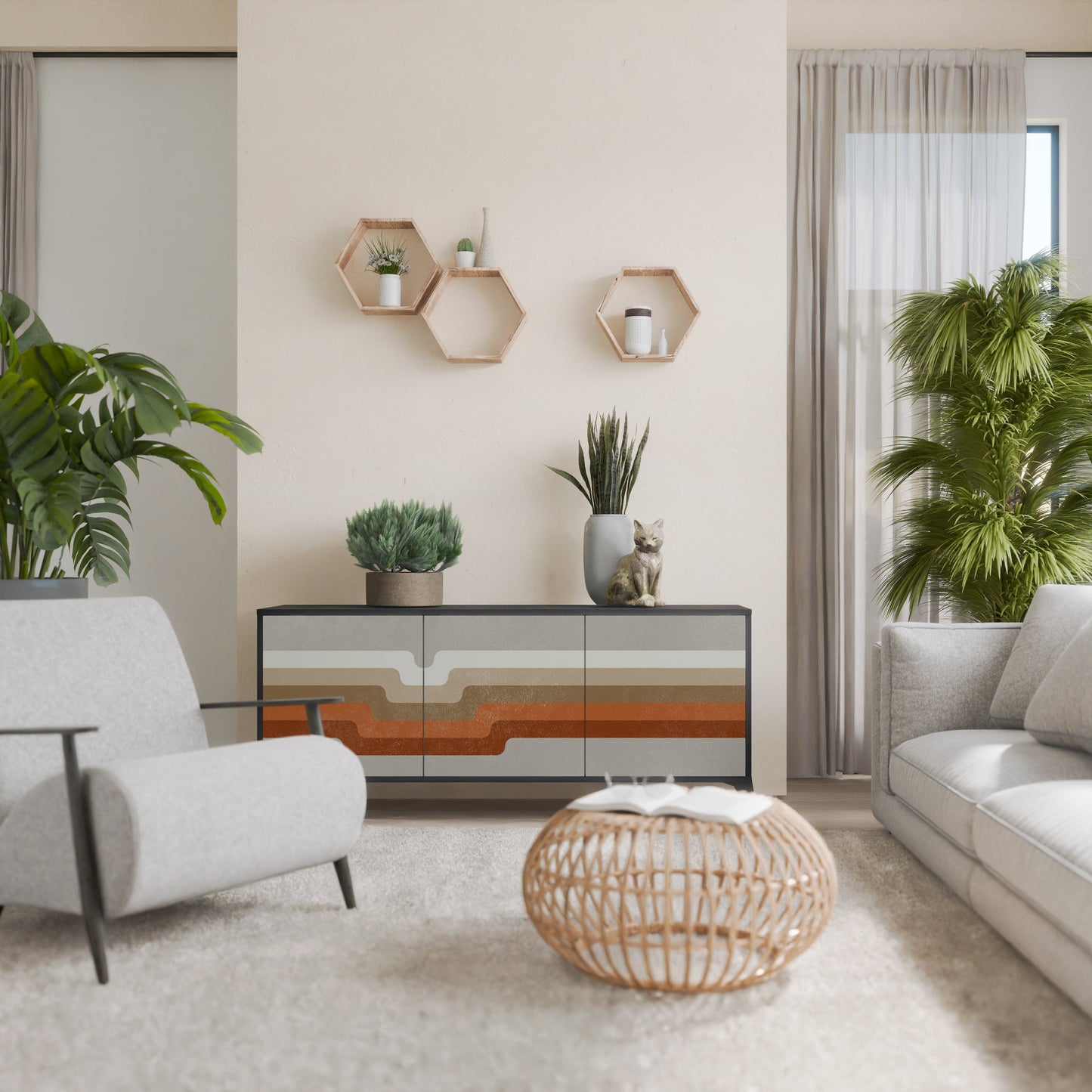 Credenza a 3 ante PECULIAR TRAIL in finitura nera