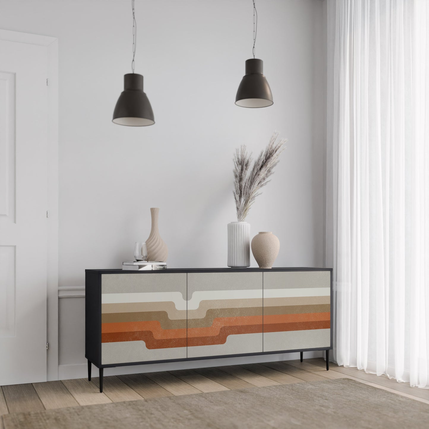 Credenza a 3 ante PECULIAR TRAIL in finitura nera